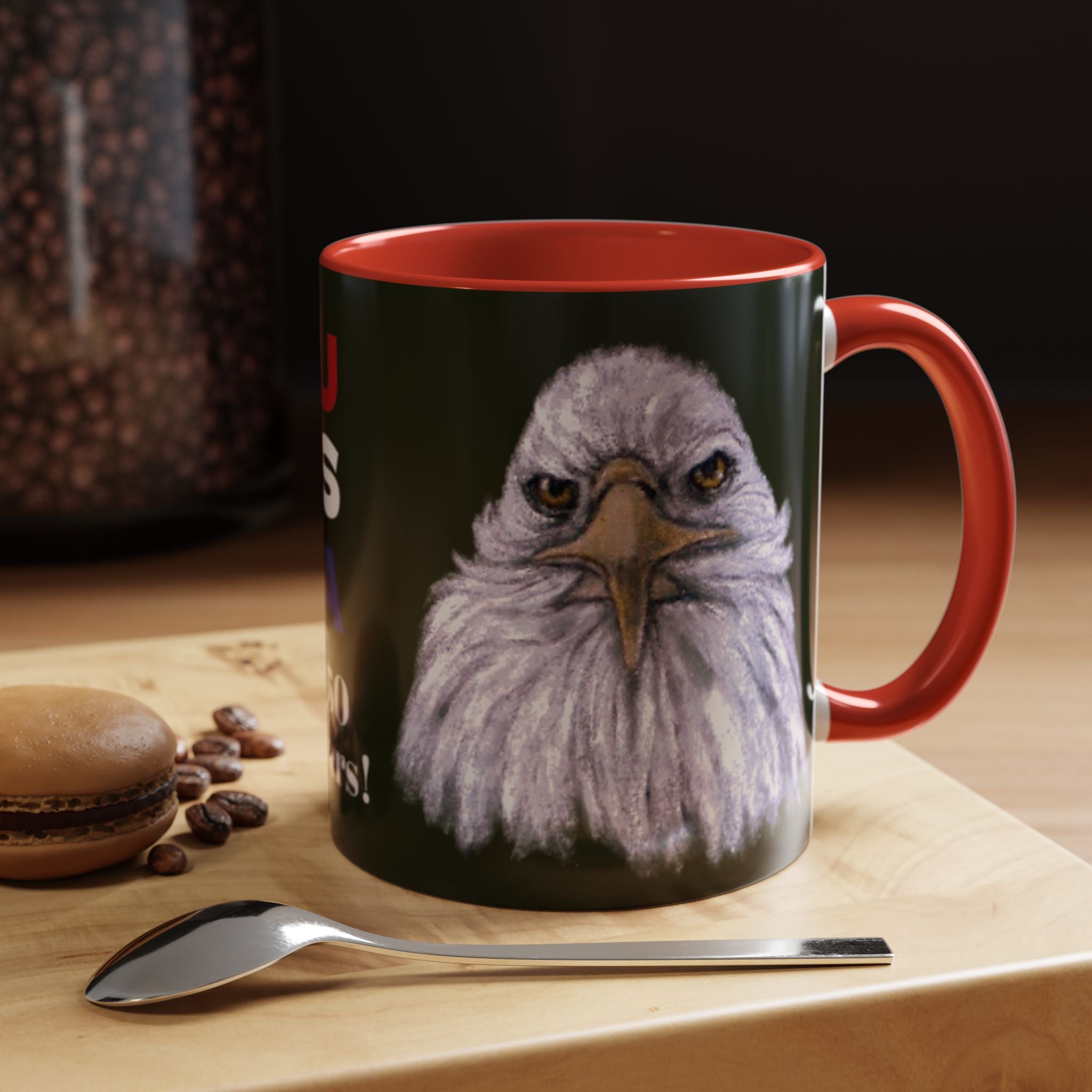 Mug with an eagle painted portrait on 11 and 15 oz...with red accents