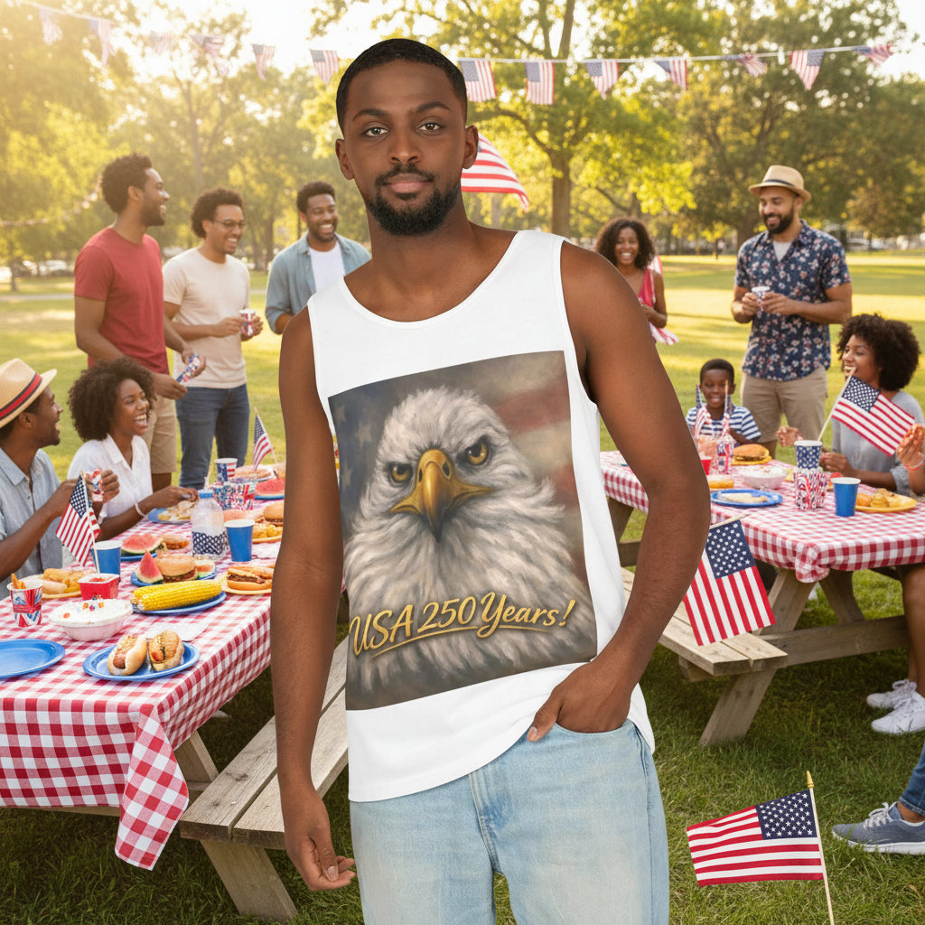 Stand out in our White Bald Eagle tank top and 'USA 250 Years!'