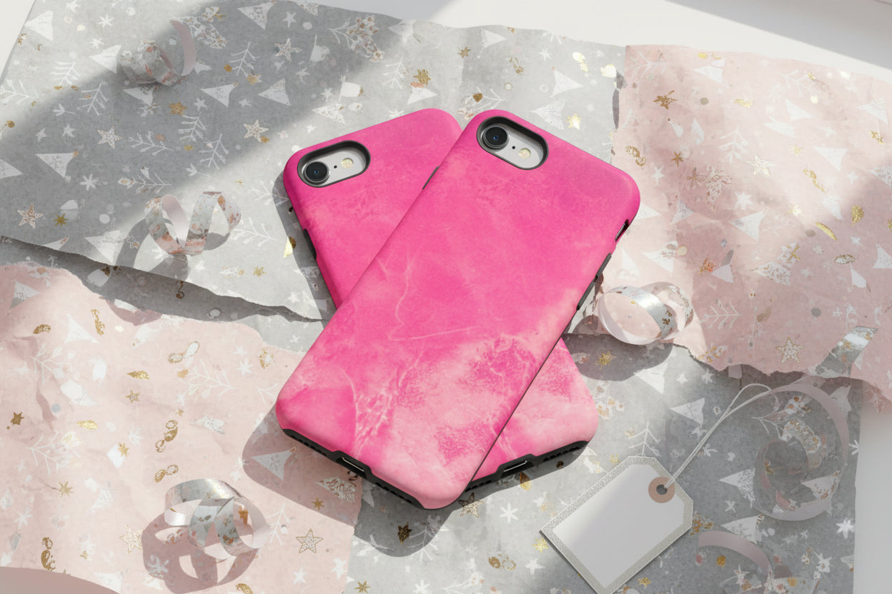 Pink marble patterned phone case with tough phone shell case