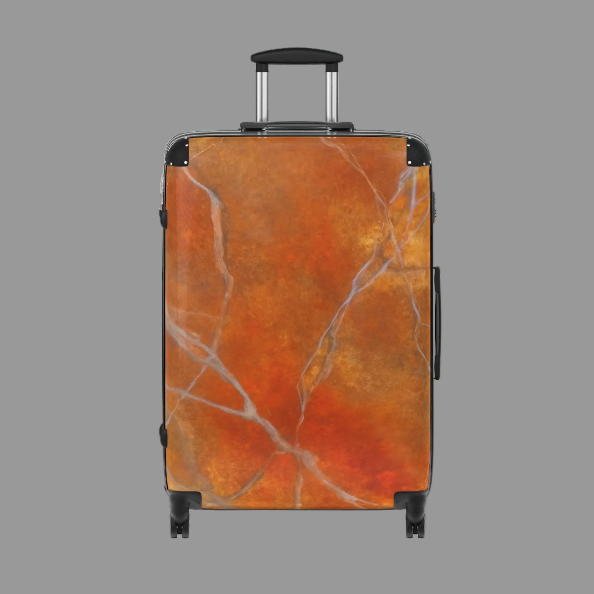 Red orange Marble design suitcase with inner compartments, extended option for extra storage