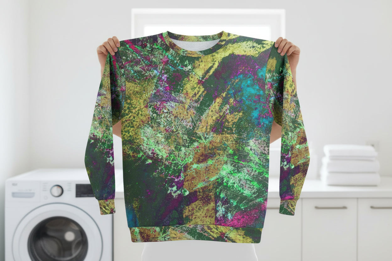 Colorful abstract patterned sweatshirt with classic fit for all body types