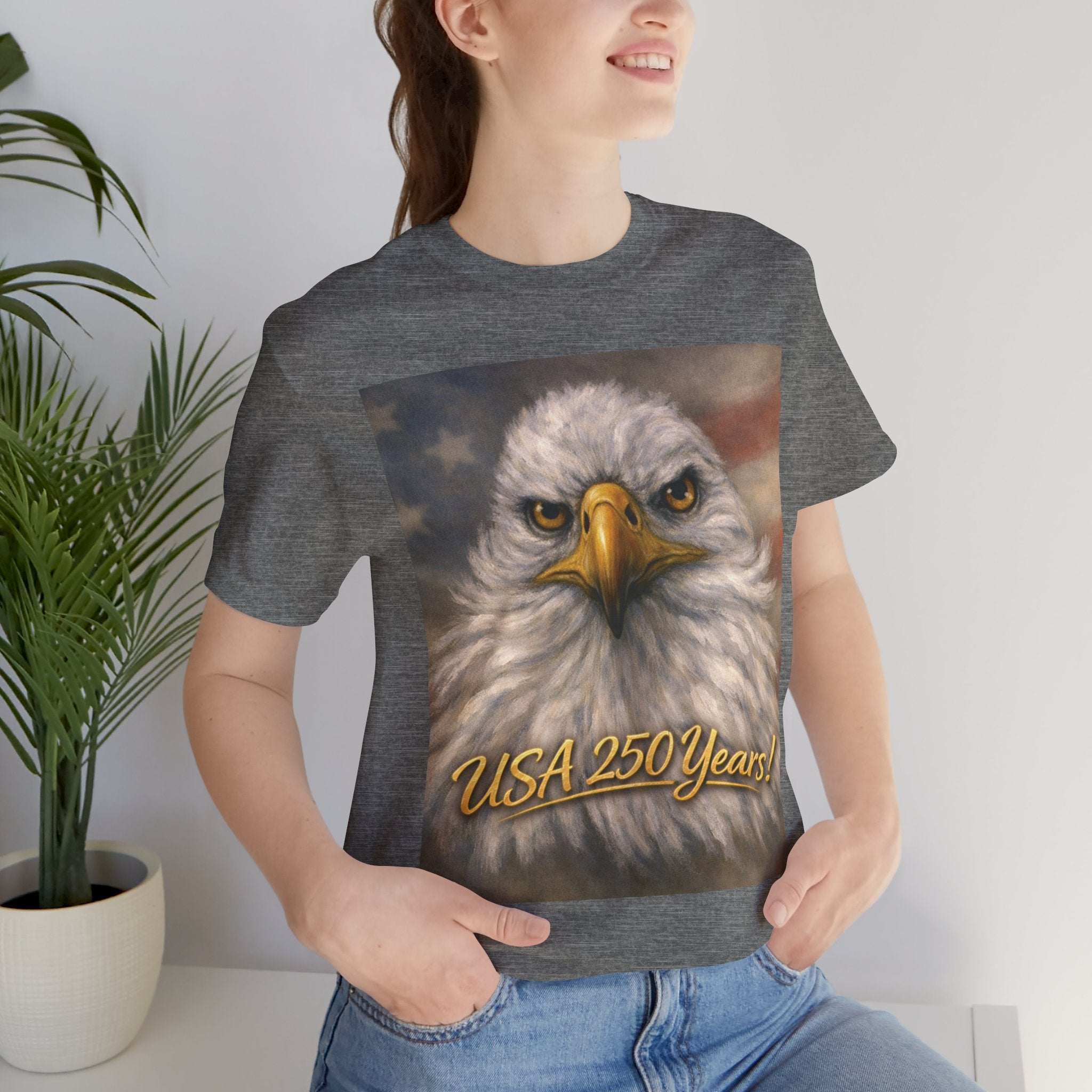 Unisex t-shirt with an eagle design and 'USA 250 Years!' text - 5 colors