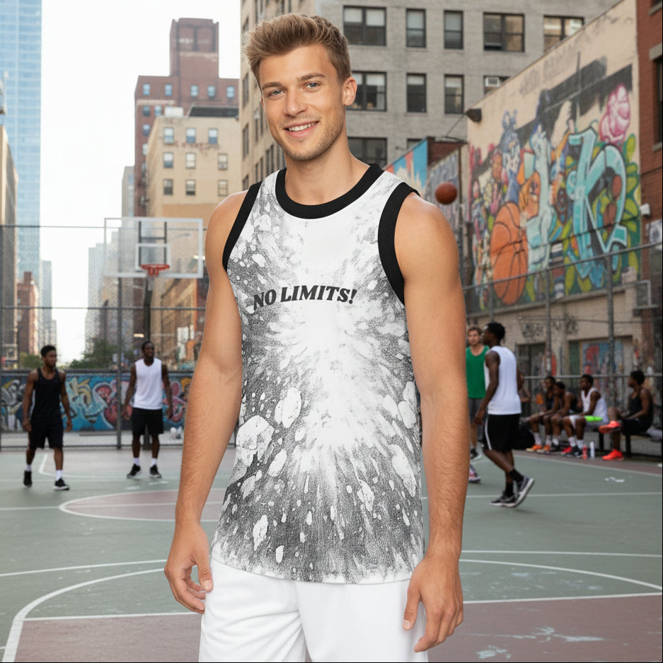 Men and women's basketball jersey in explosive positive graphics with moisture-wicking polyester fabric to keep you dry and cool.