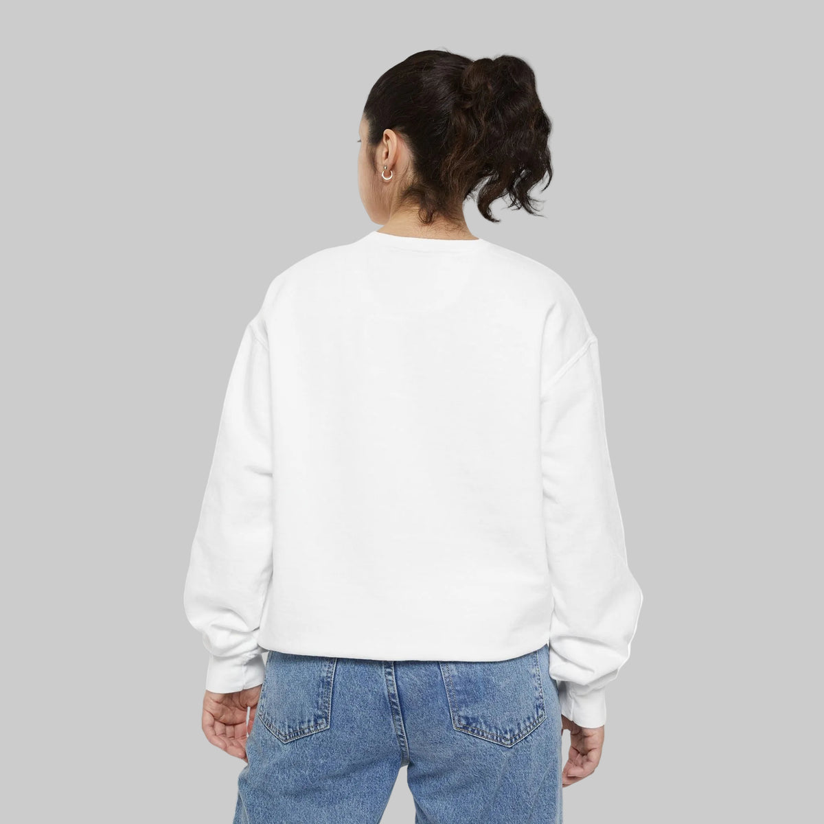 Back view of white sweatshirt for man and woman