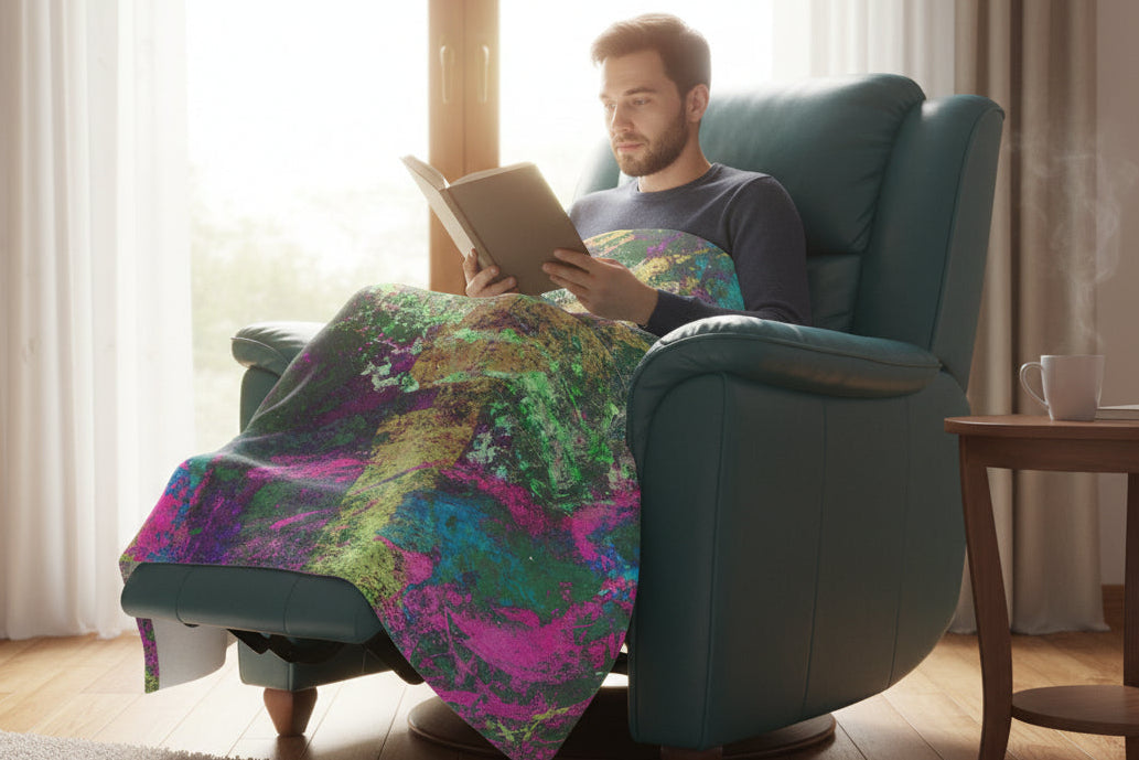 Colorful abstract throw blanket of 50" x 60" keeps you extra warm - cozy, soft plush fleece