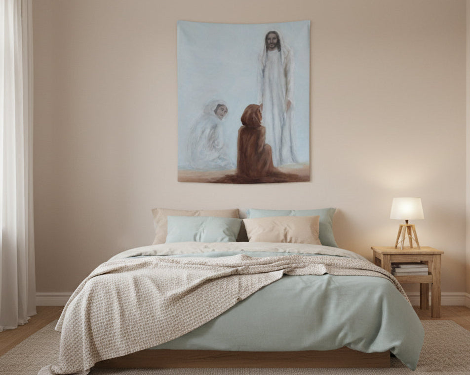 Wall Tapestry in three sizes with Jesus and followers in durable, lightweight polyester that holds it's shape.