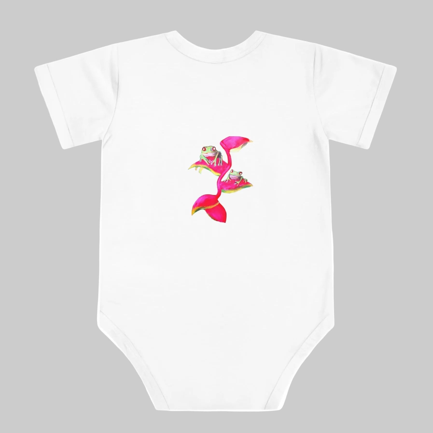 white baby bodysuit backview with snaps