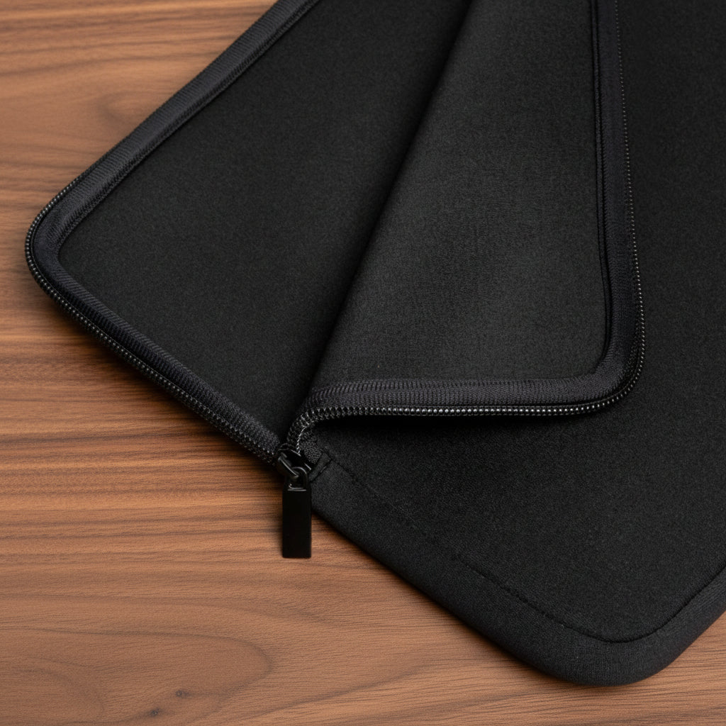 Black zippered laptop sleeve with padded inside