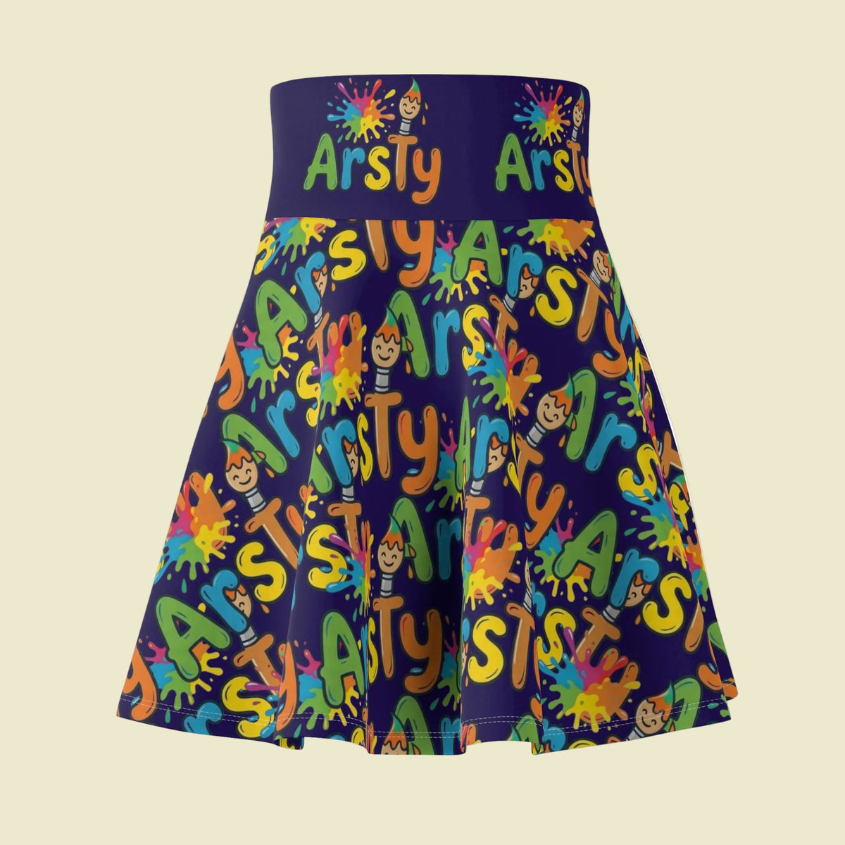 XS-2XL skater skirt in fun, colorful Artsy print for the ladies