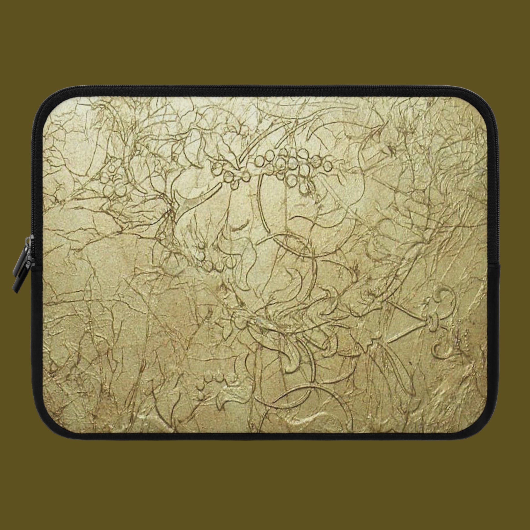 Laptop sleeve with gold embossed pattern comes in several sizes