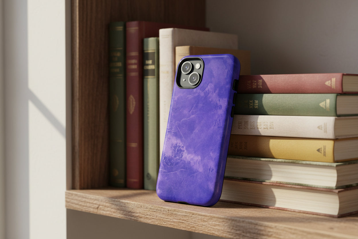 Magnetic iphone case in Blue abstract design with dual layers for toughness and compatible with MagSafe Accessories