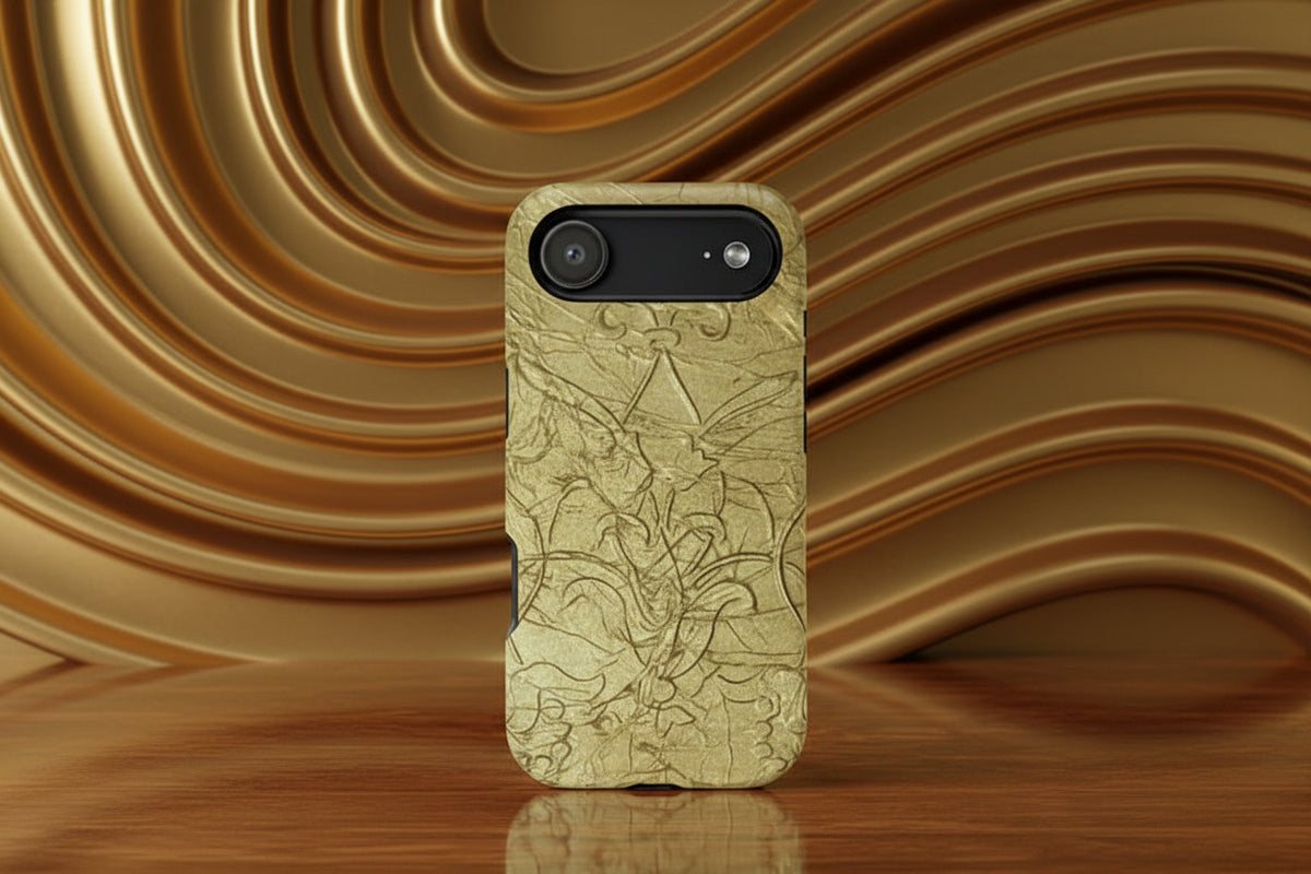 phone case in scrolled gold design in a tough 2 layer case in matte or glossy