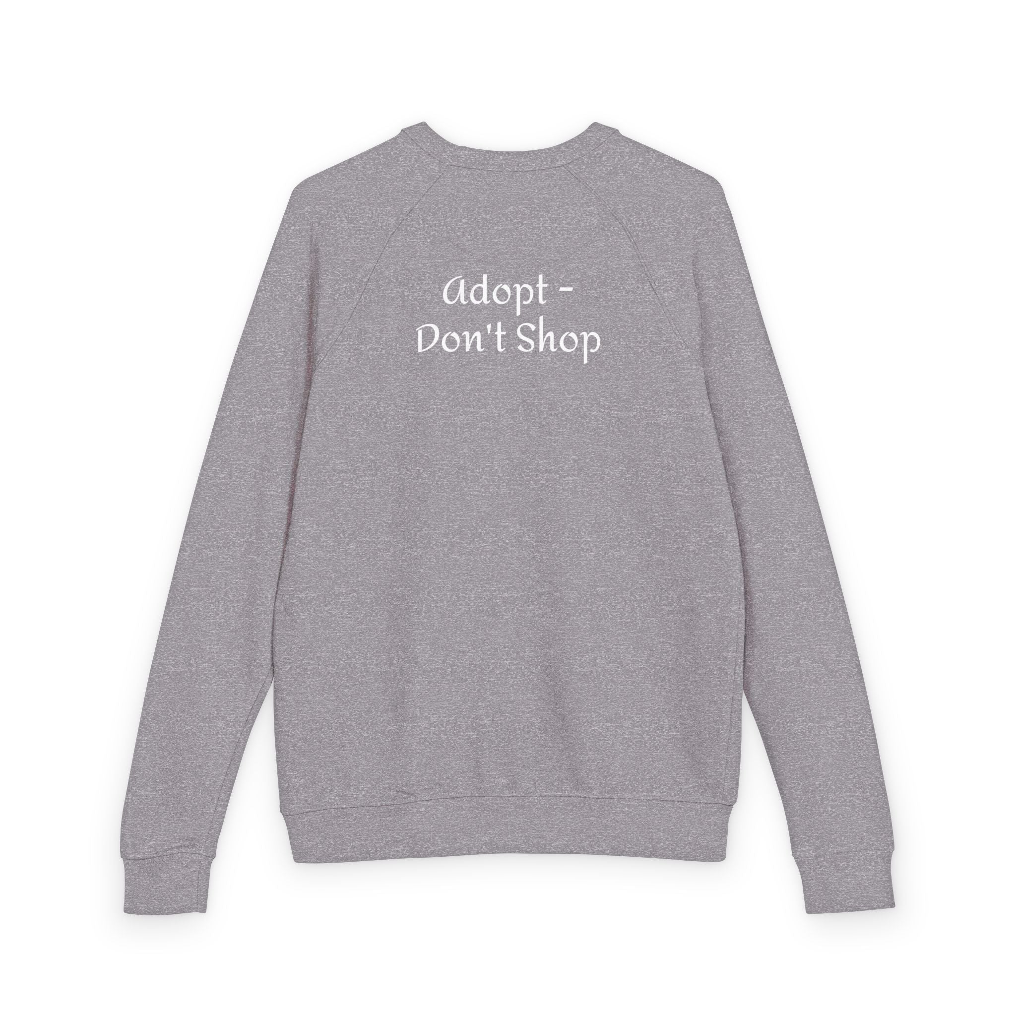 Gray shirt with 'Adopt Don't Shop' text on a white background