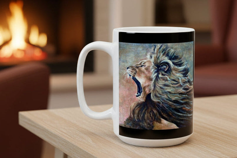 15 oz. Premium Ceramic Mug with painted roaring lion