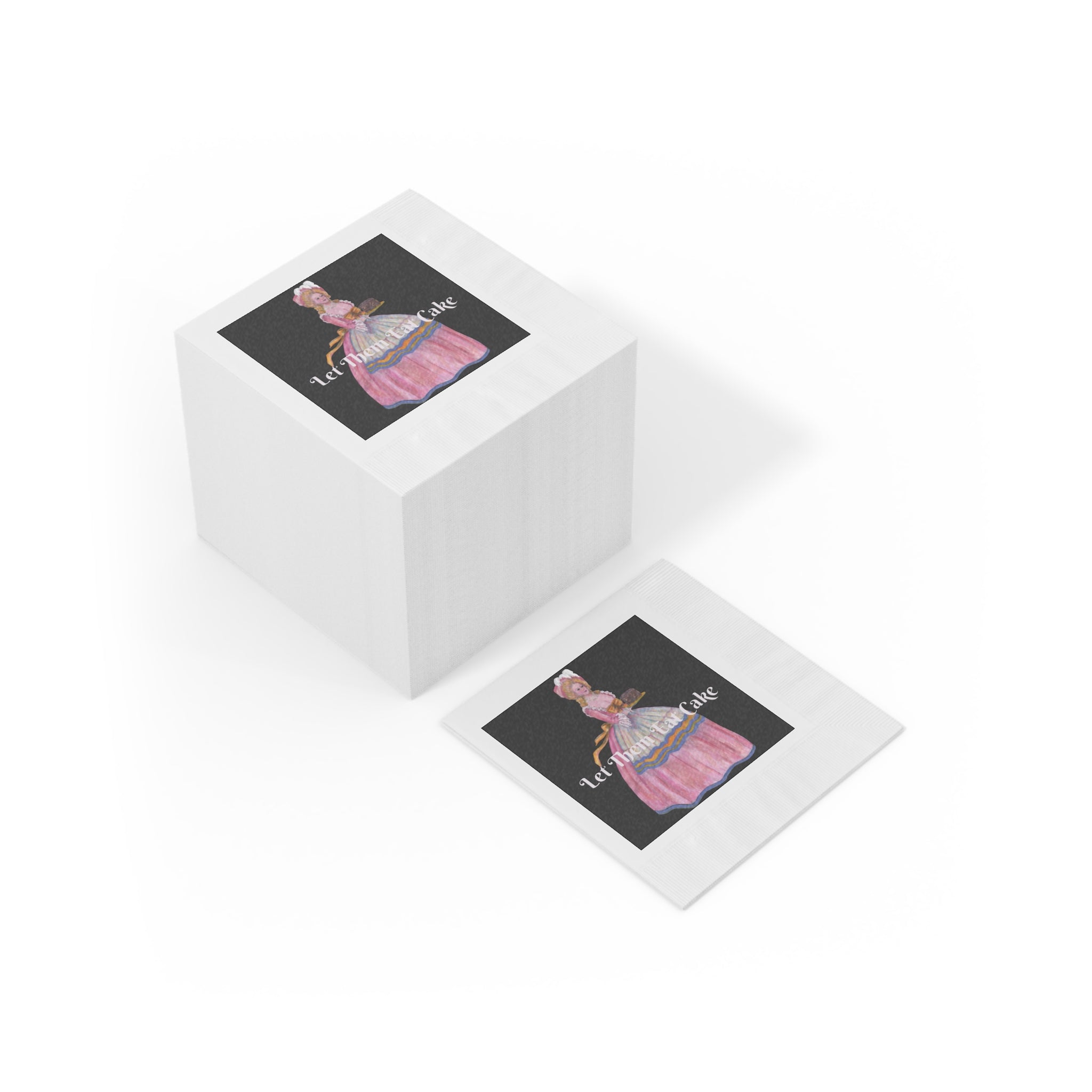 stacked napkins with printed images on a white background