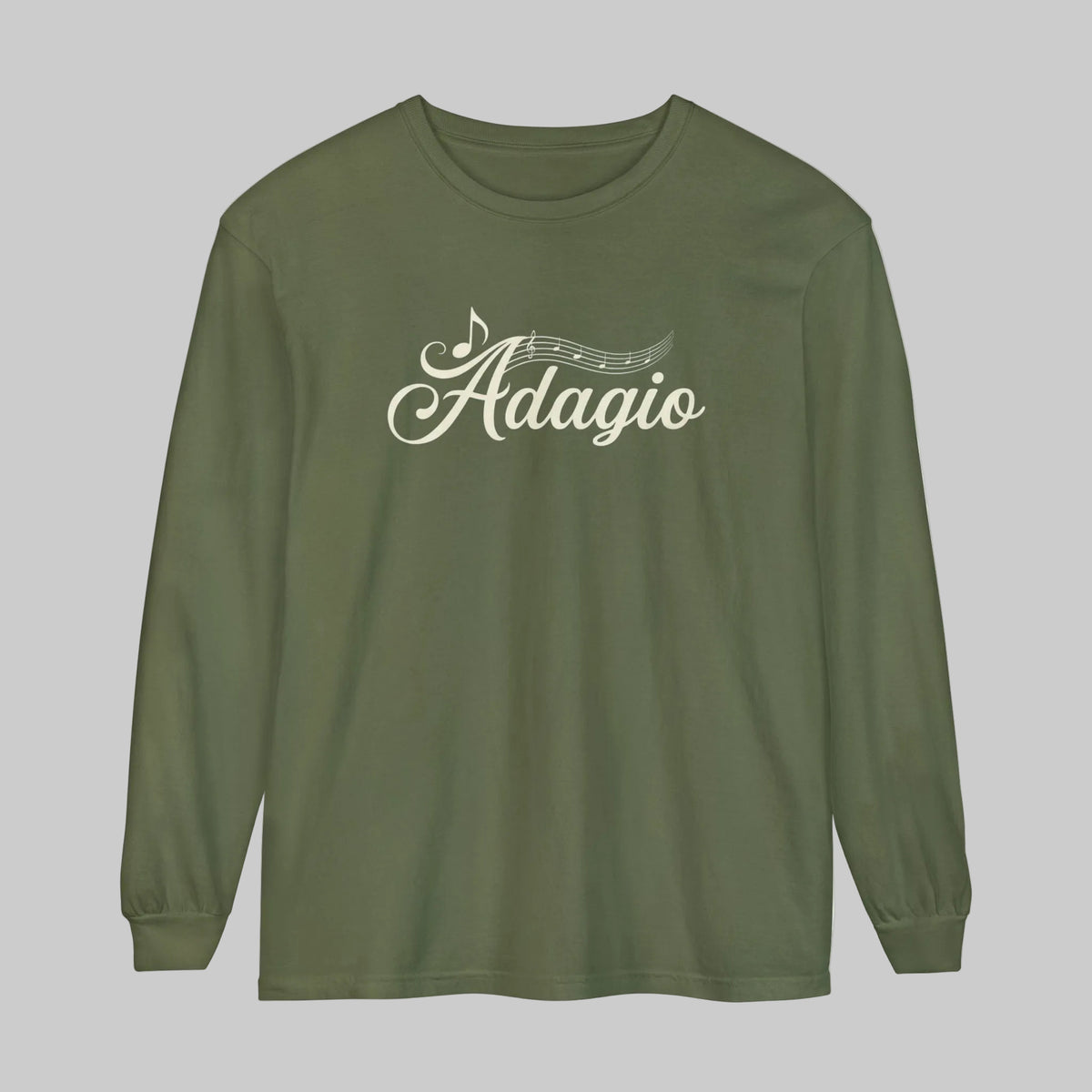 Adagio musical text graphic on Hemp long sleeve Tee