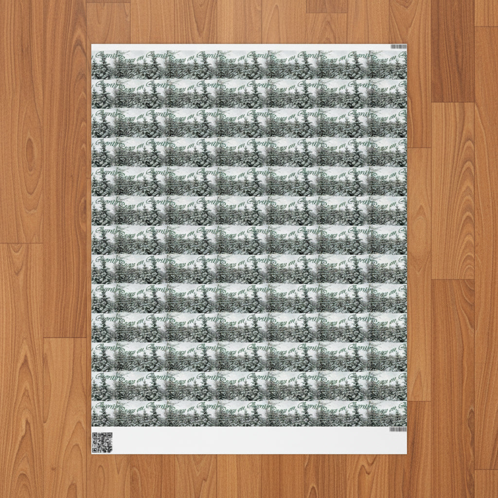 Snowy Pines with text wrapping paper for the holidays