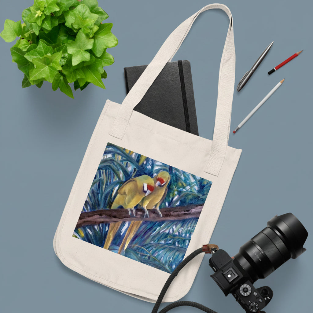 Cotton Canvas Tote Bag painted with Parrot and tropic theme - great for everyday or vacation