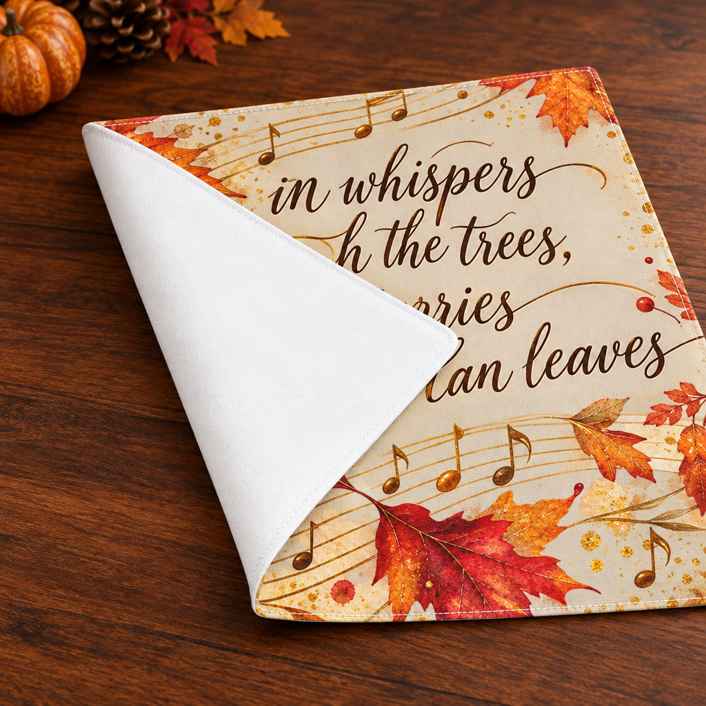 folded placemat shows double construction with white back and sewn edges