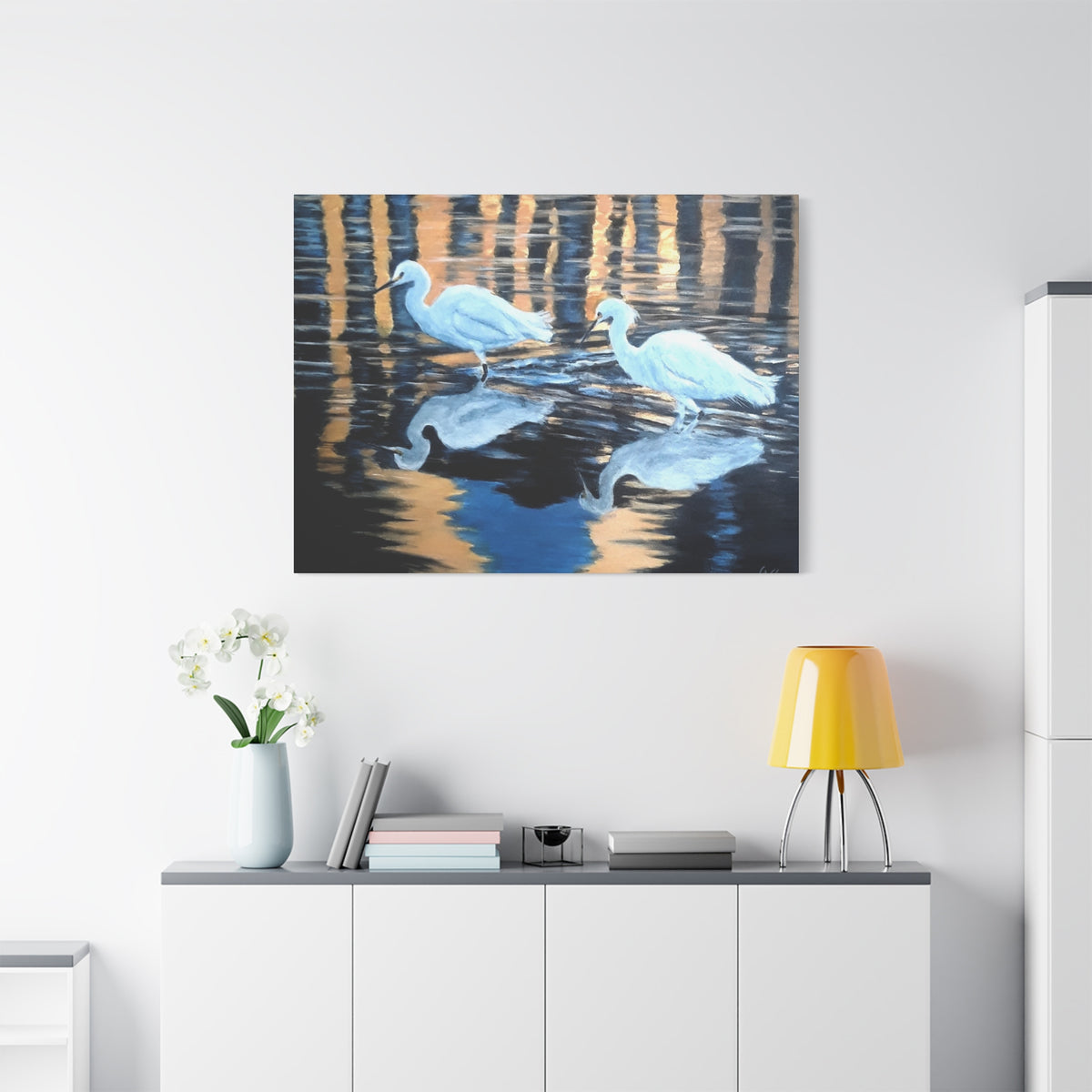 Canvas Wall Art – Reflected Egrets at Dusk