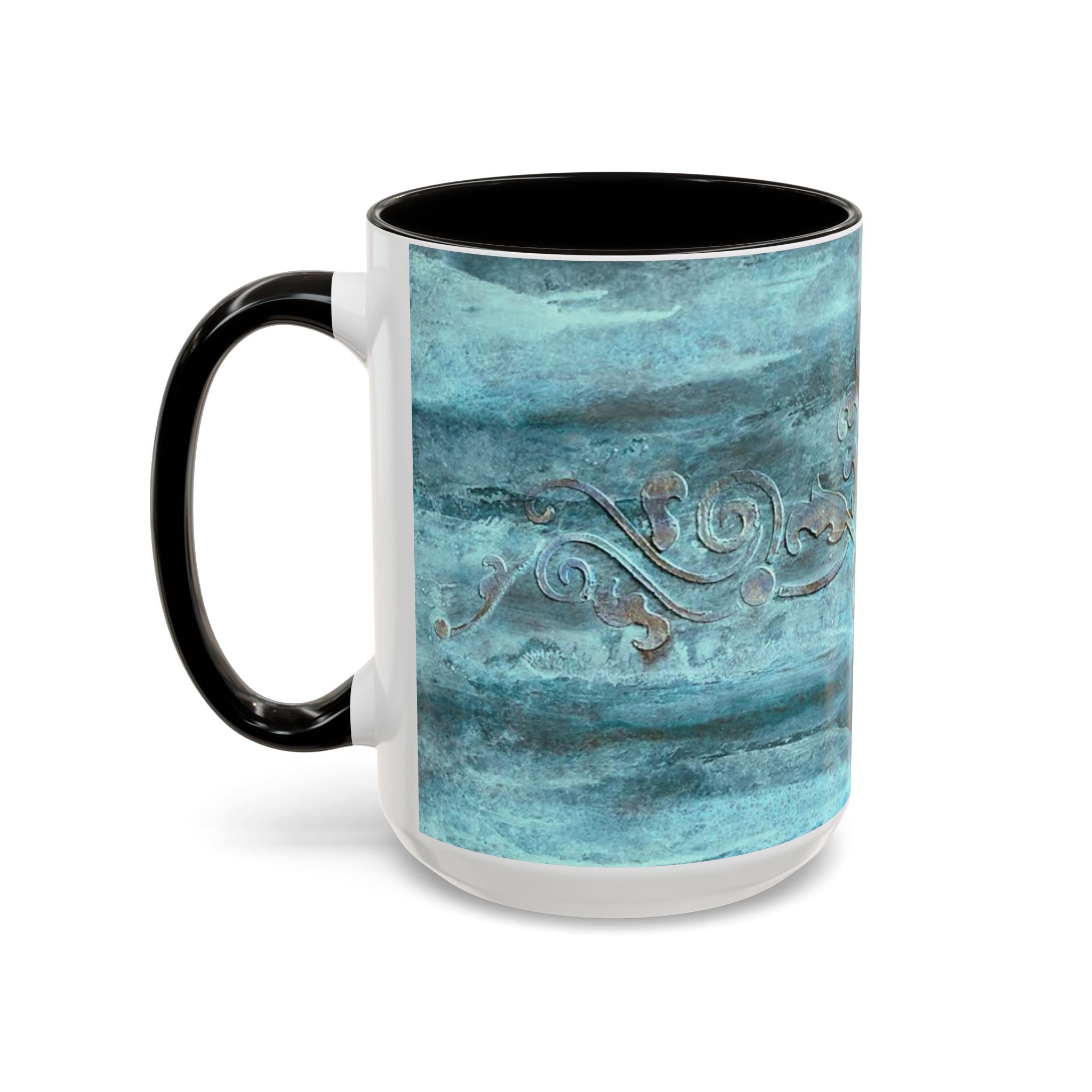 Mugs - Artistically painted with scrolled design 15oz & 11oz by Studio Blitz