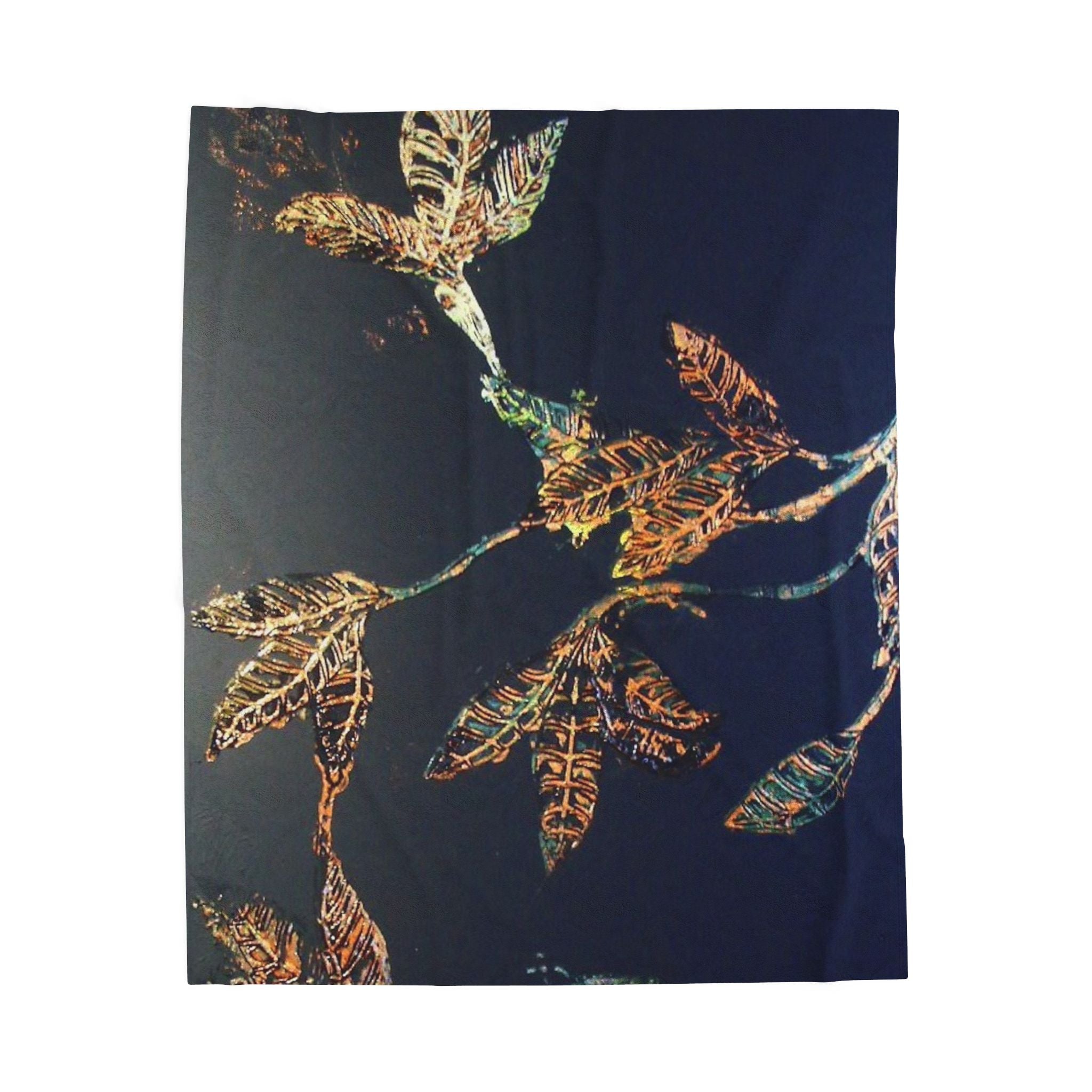 So Soft Black with Gold Leaf Design Velveteen Blanket