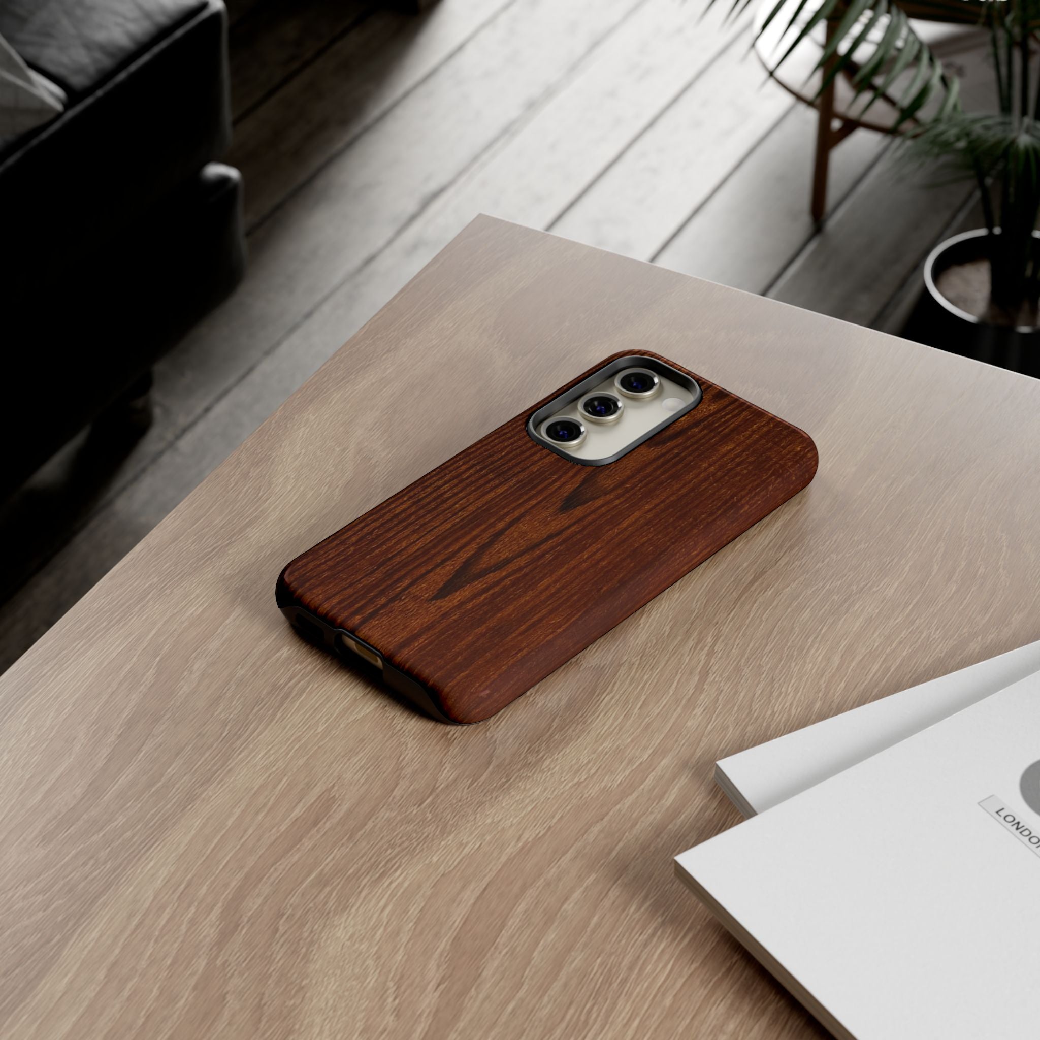 Phone Case in Fine Wood Grain Design with rustic, rugged good looks with toughness and durability for UV and impact resistance protection