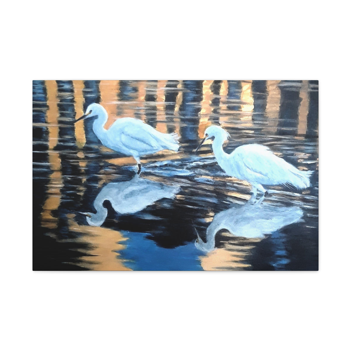 Canvas Wall Art – Reflected Egrets at Dusk