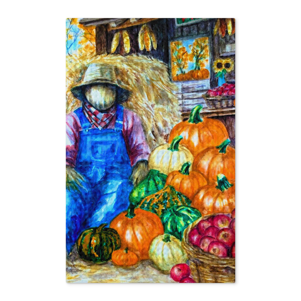 Autumn Harvest Pumpkin Tea Towel — Double-Sided Waffle Weave Kitchen Towel