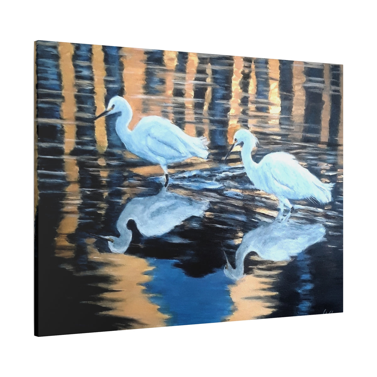 Canvas Wall Art – Reflected Egrets at Dusk