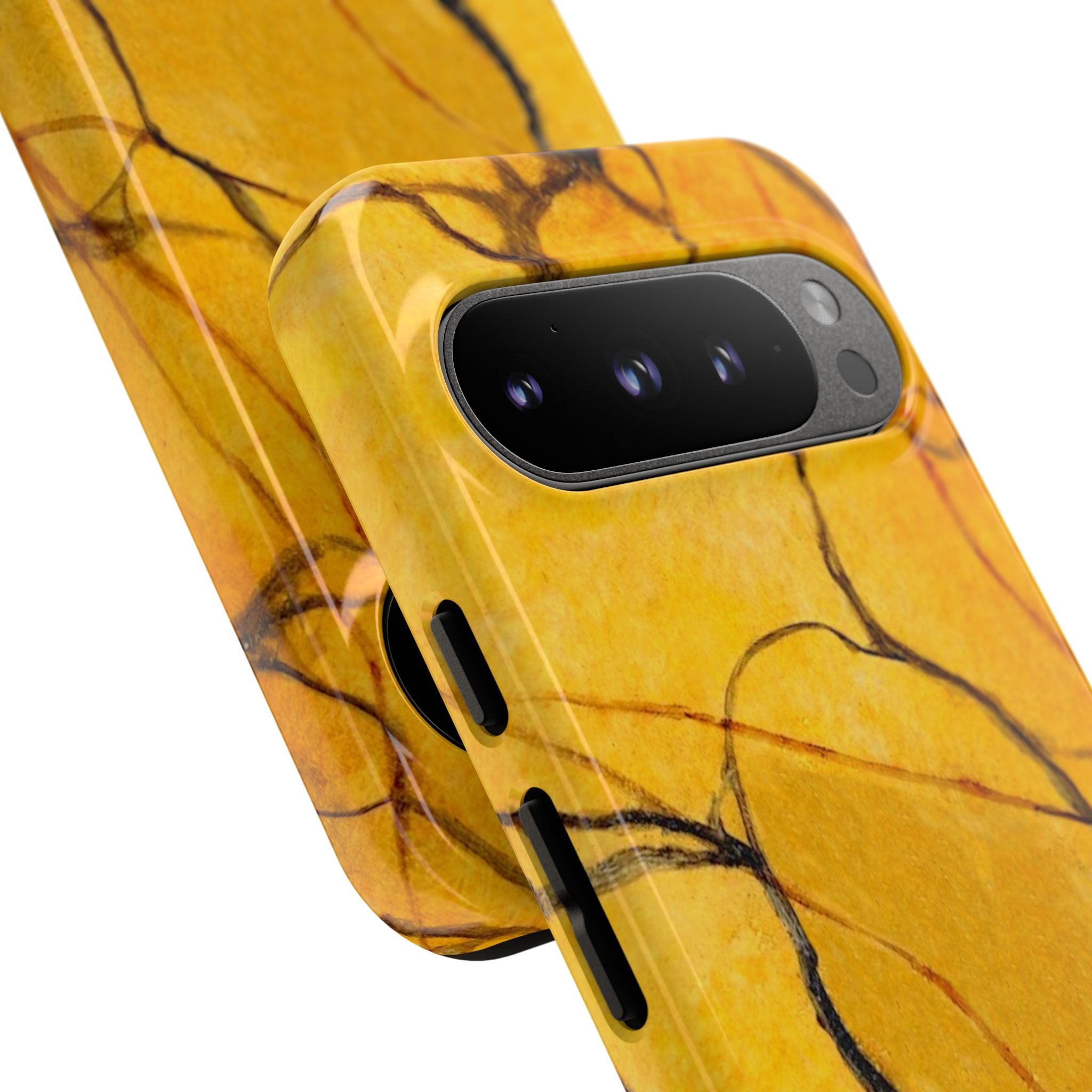  phone case in eye catching gold marble design in glossy or matte finish with silicone lining and hard shell for impact and UV resistance