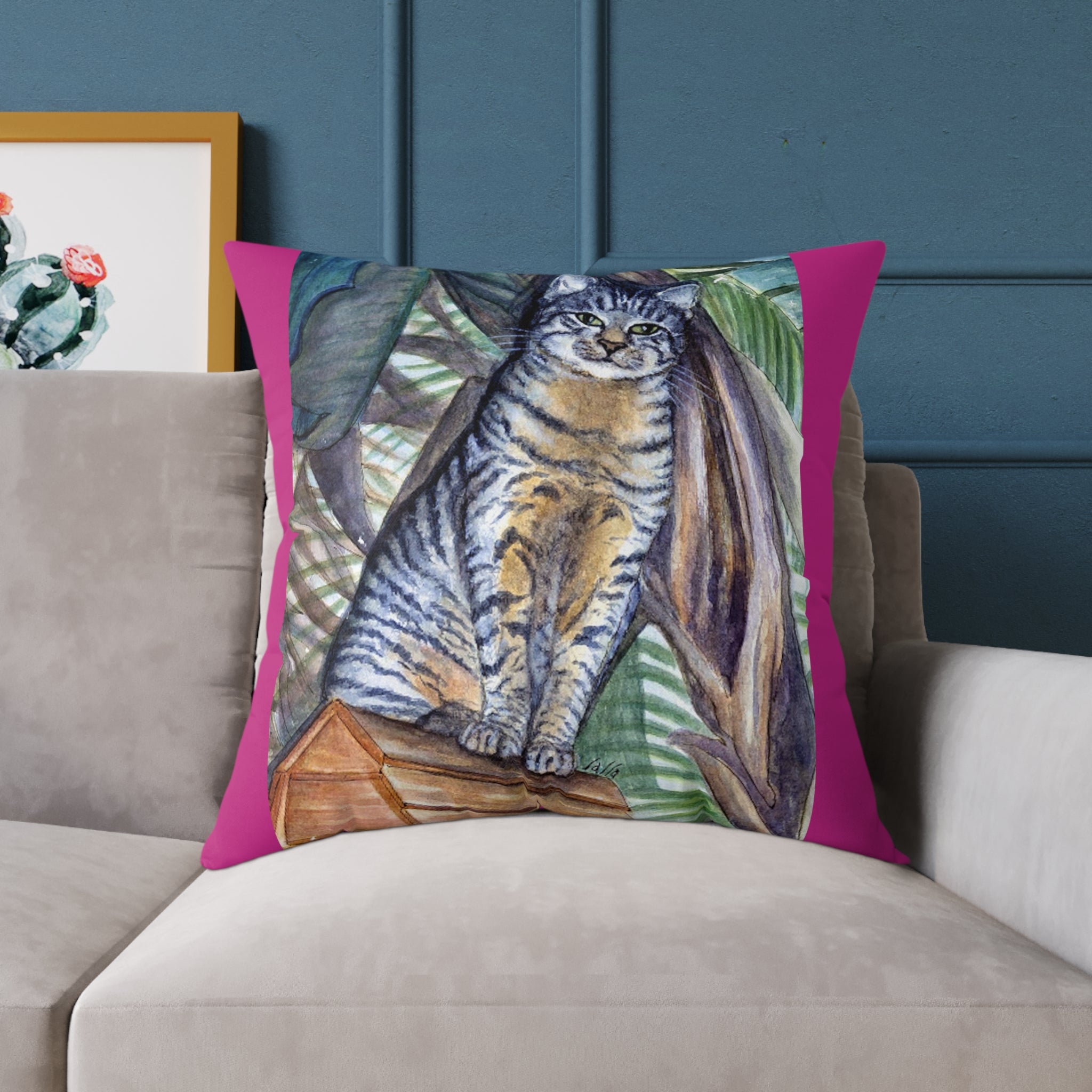 Throw Pillow with Zipper - Decorative Square Cushion with Tabby Jungle Cat