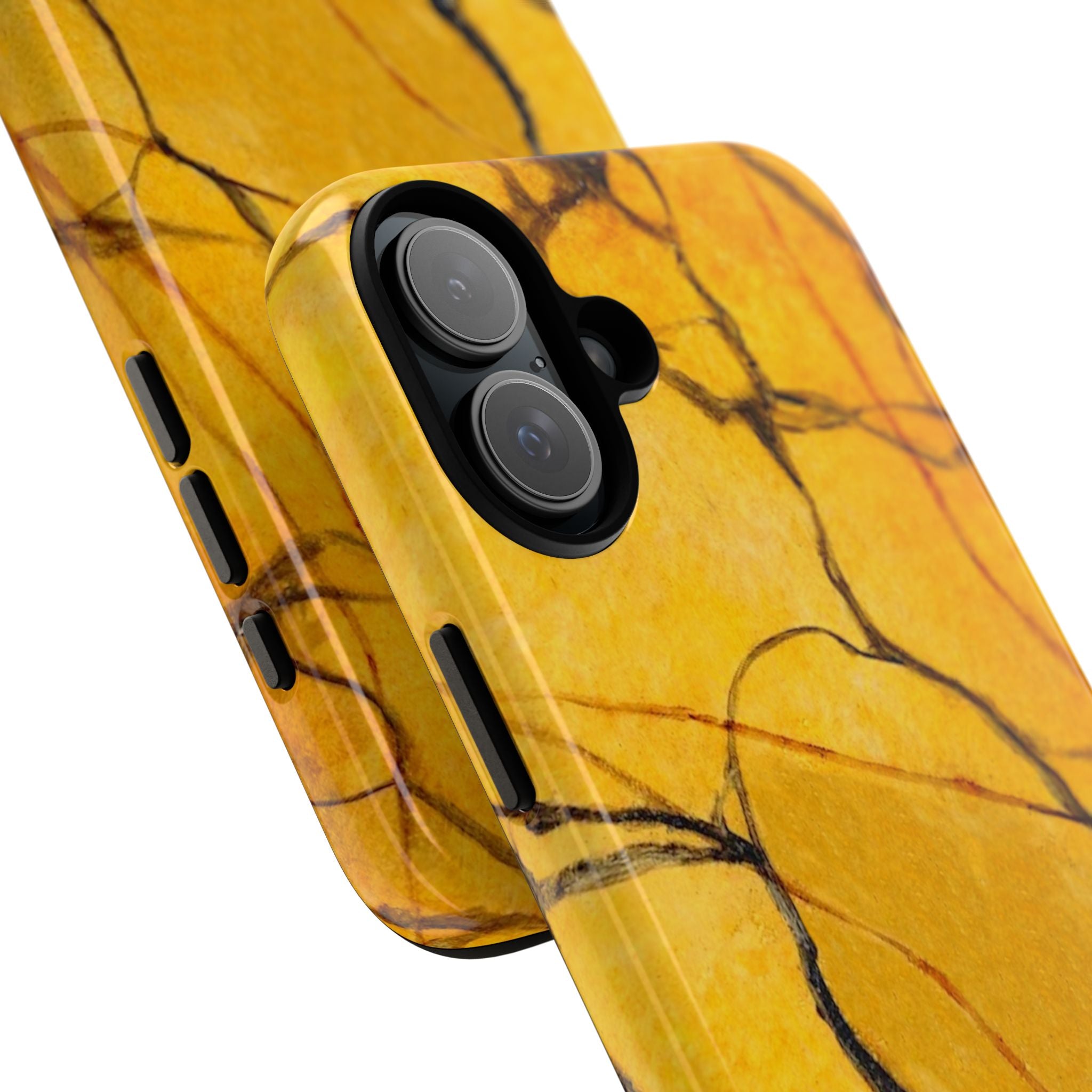  phone case in eye catching gold marble design in glossy or matte finish with silicone lining and hard shell for impact and UV resistance