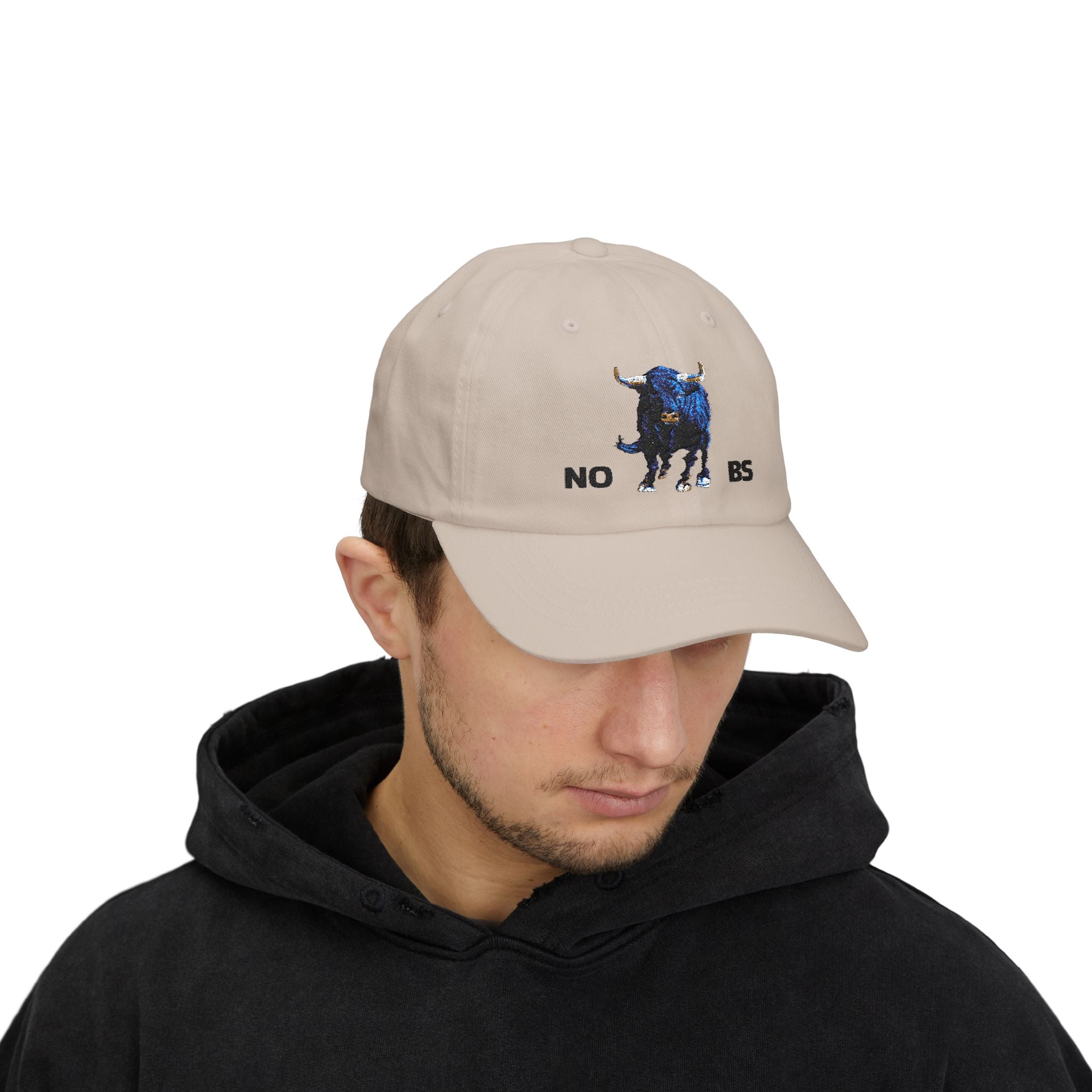 Classic Cap with Charging Bull Graphic and No BS Text painted by Studio Blitz