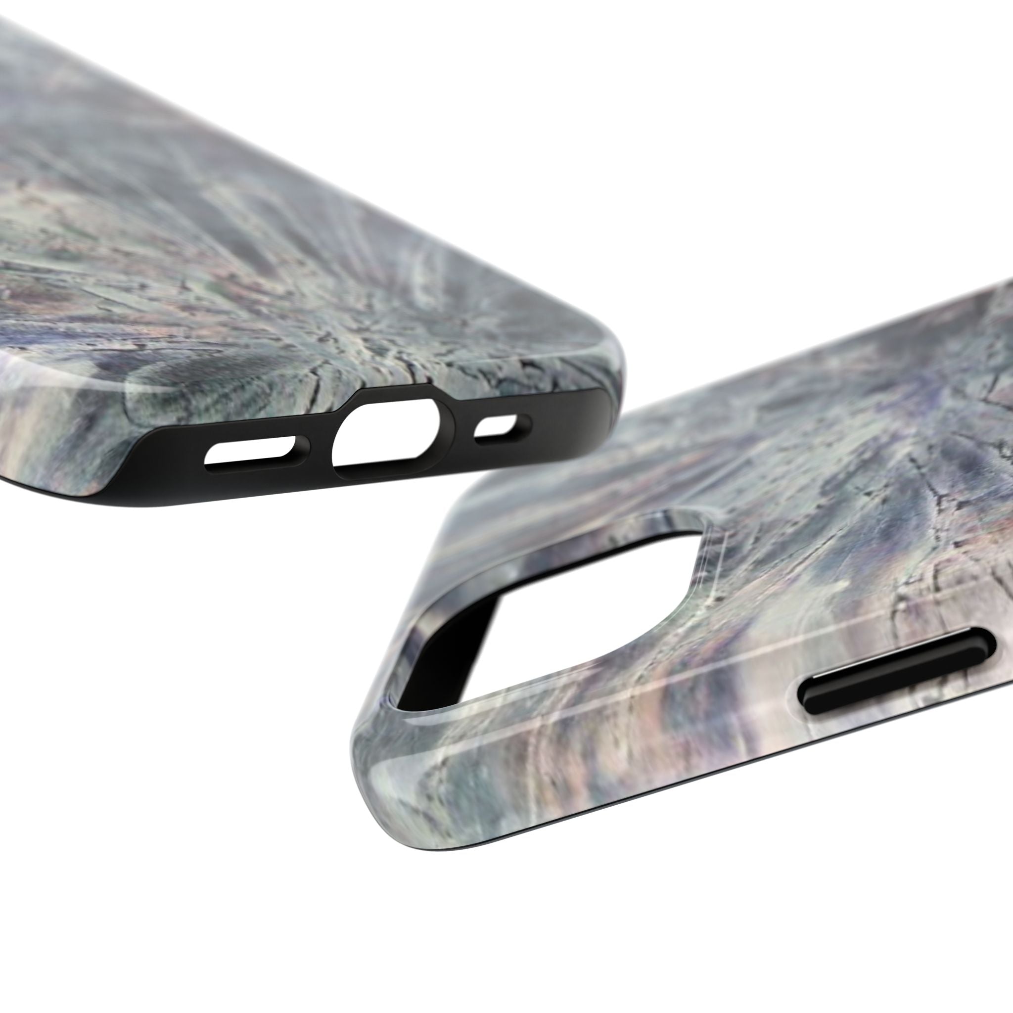 Phone case in abstract bursts of silver crystal design with rubber lining for strong impact and UV protection