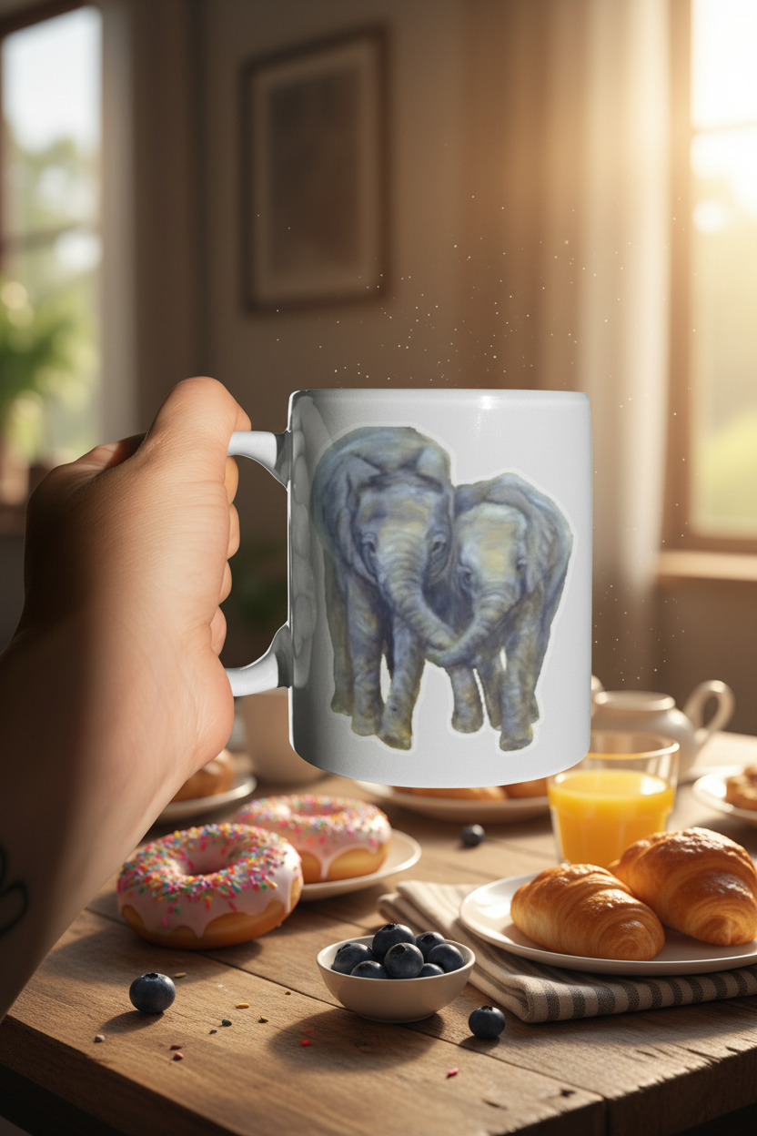 premium ceramic mug with painted elephants who are best friends - 11 oz