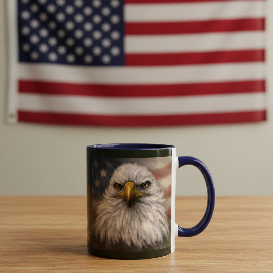 Mug with an eagle and flag design 11 oz/15oz - blue accents