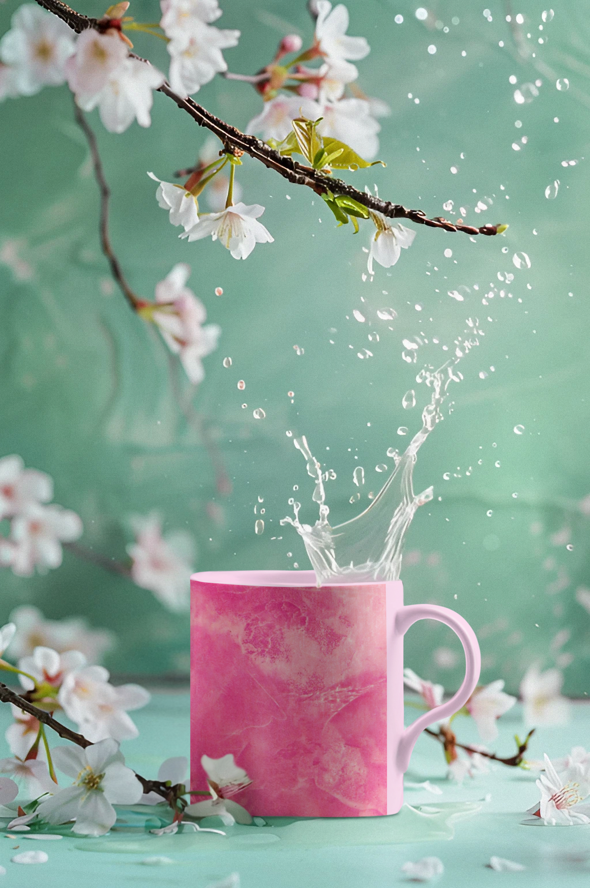 A pink ceramic mug with a white marble design - 11 oz and 15 oz..unique design