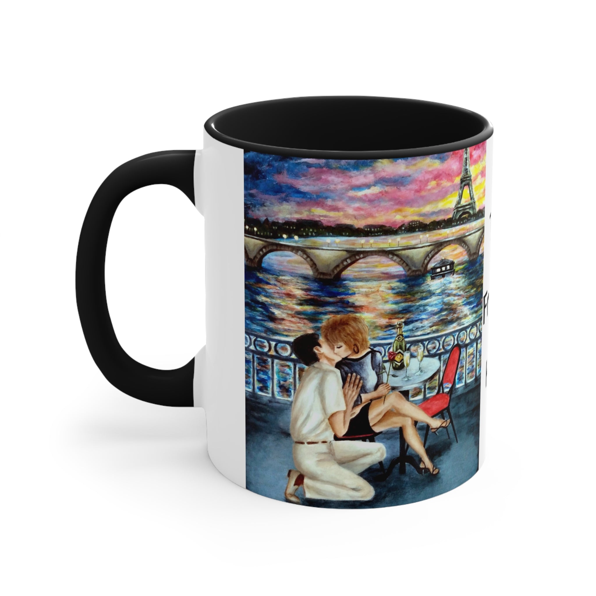 Mugs of Romantic Paris and The French Kiss in Artist Rendering