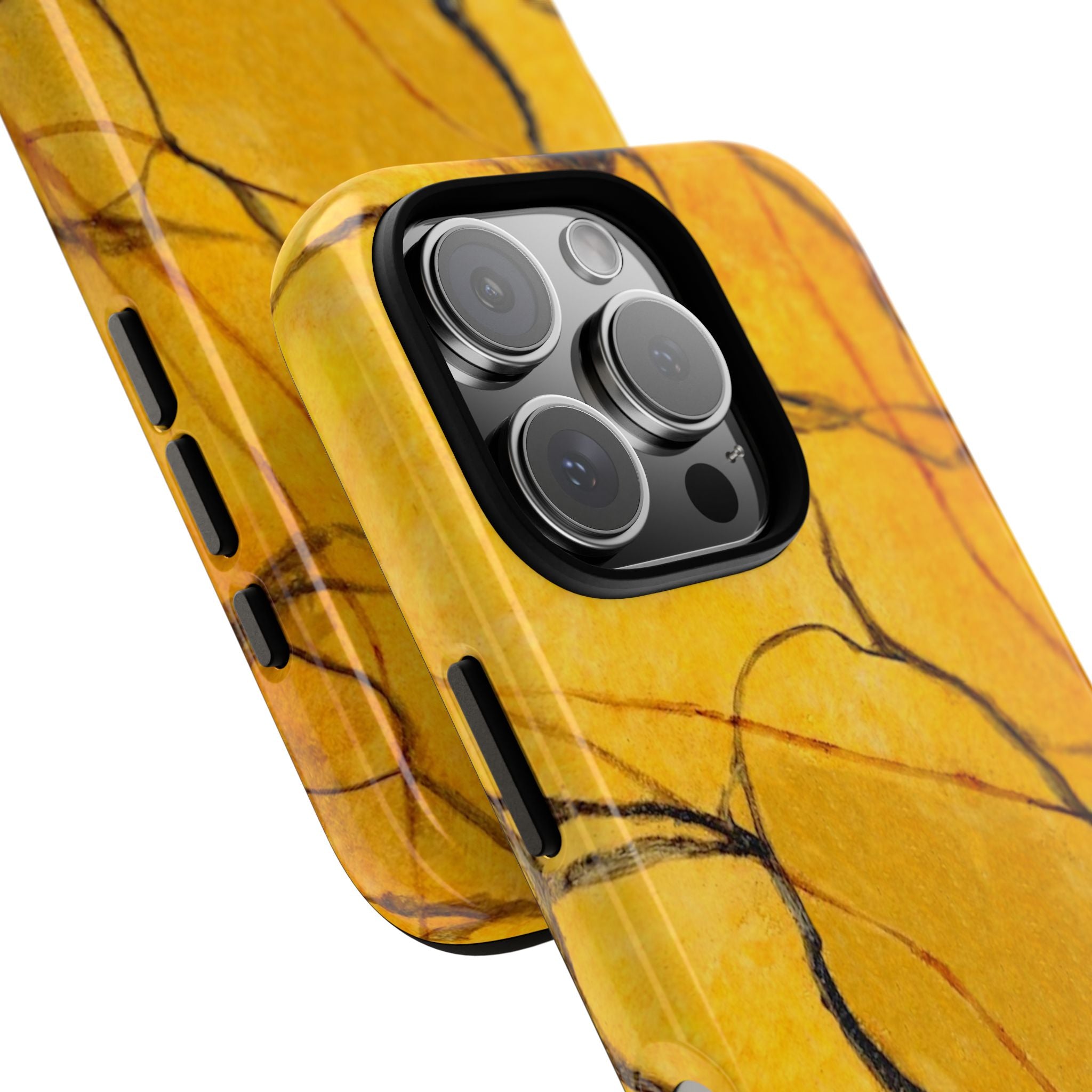  phone case in eye catching gold marble design in glossy or matte finish with silicone lining and hard shell for impact and UV resistance