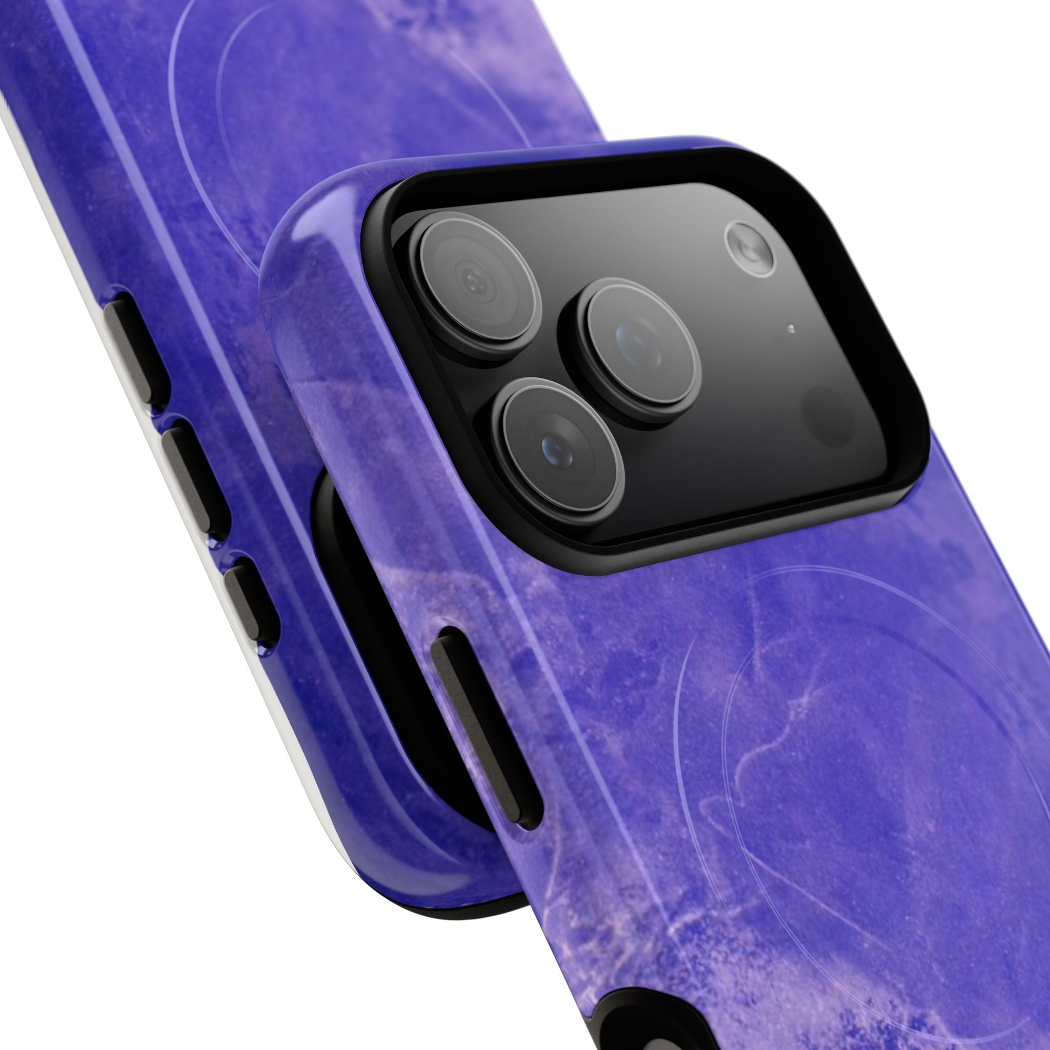 Magnetic iphone case in Blue abstract design with dual layers for toughness and  compatible with MagSafe Accessories