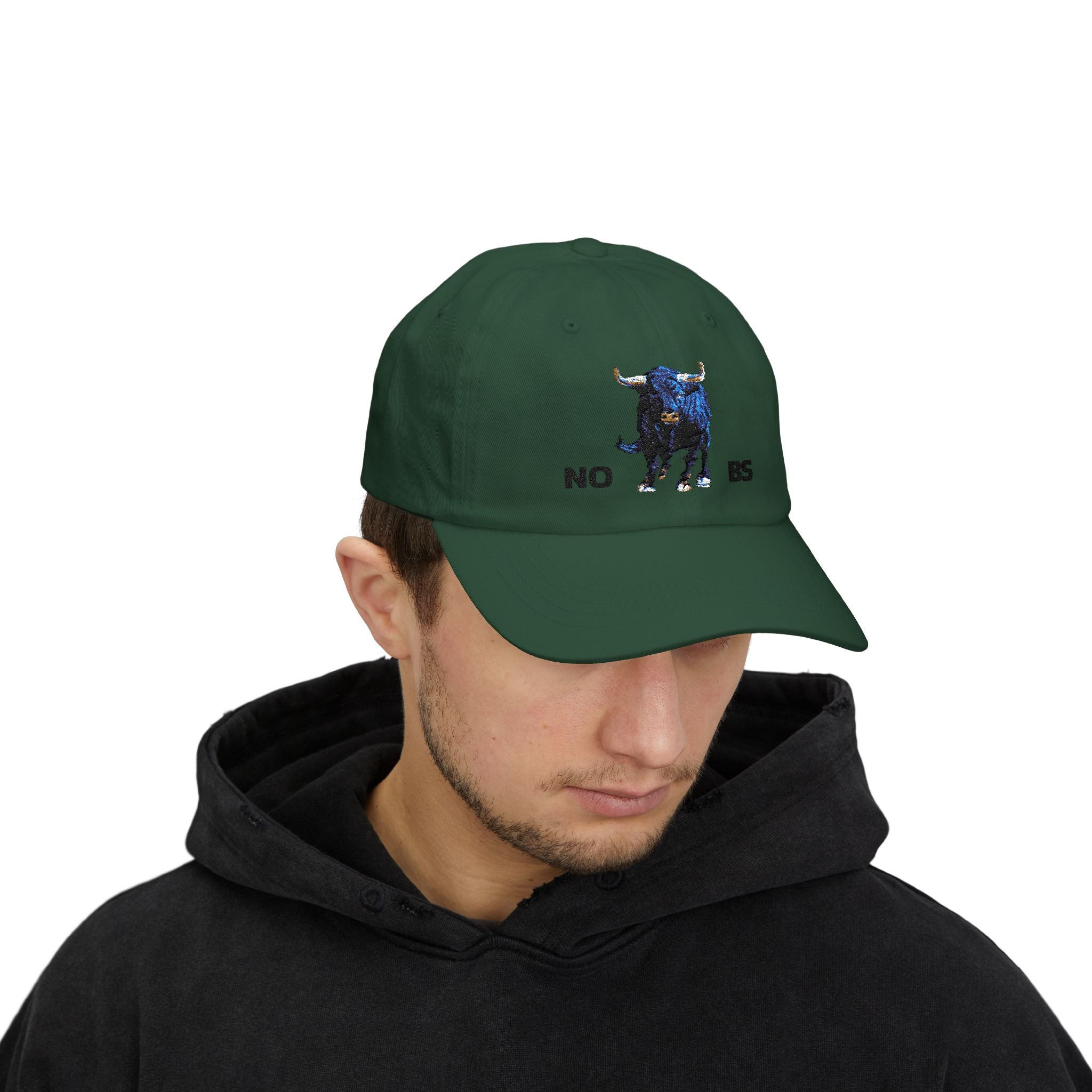 Classic Cap with Charging Bull Graphic and No BS Text painted by Studio Blitz