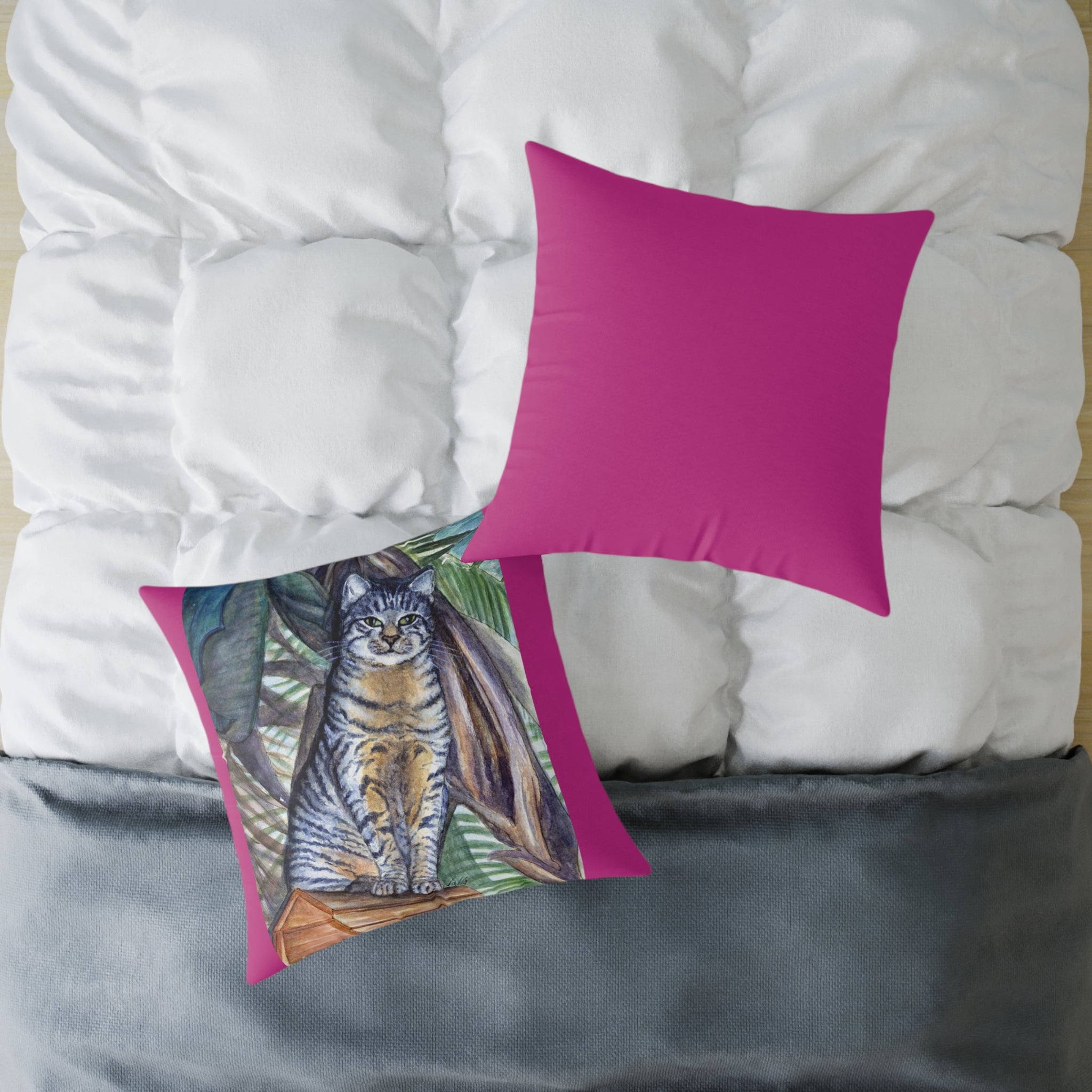 Throw Pillow with Zipper - Decorative Square Cushion with Tabby Jungle Cat
