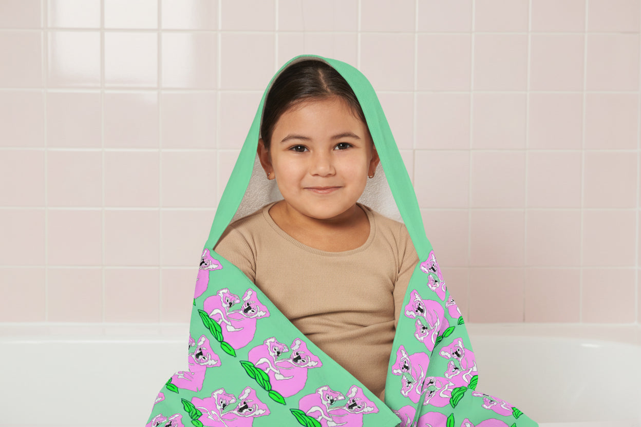 Towels - Youth Hooded Towel - Adorable Pink & Green Koalas Pattern – Bath & Beach Wrap for Kids