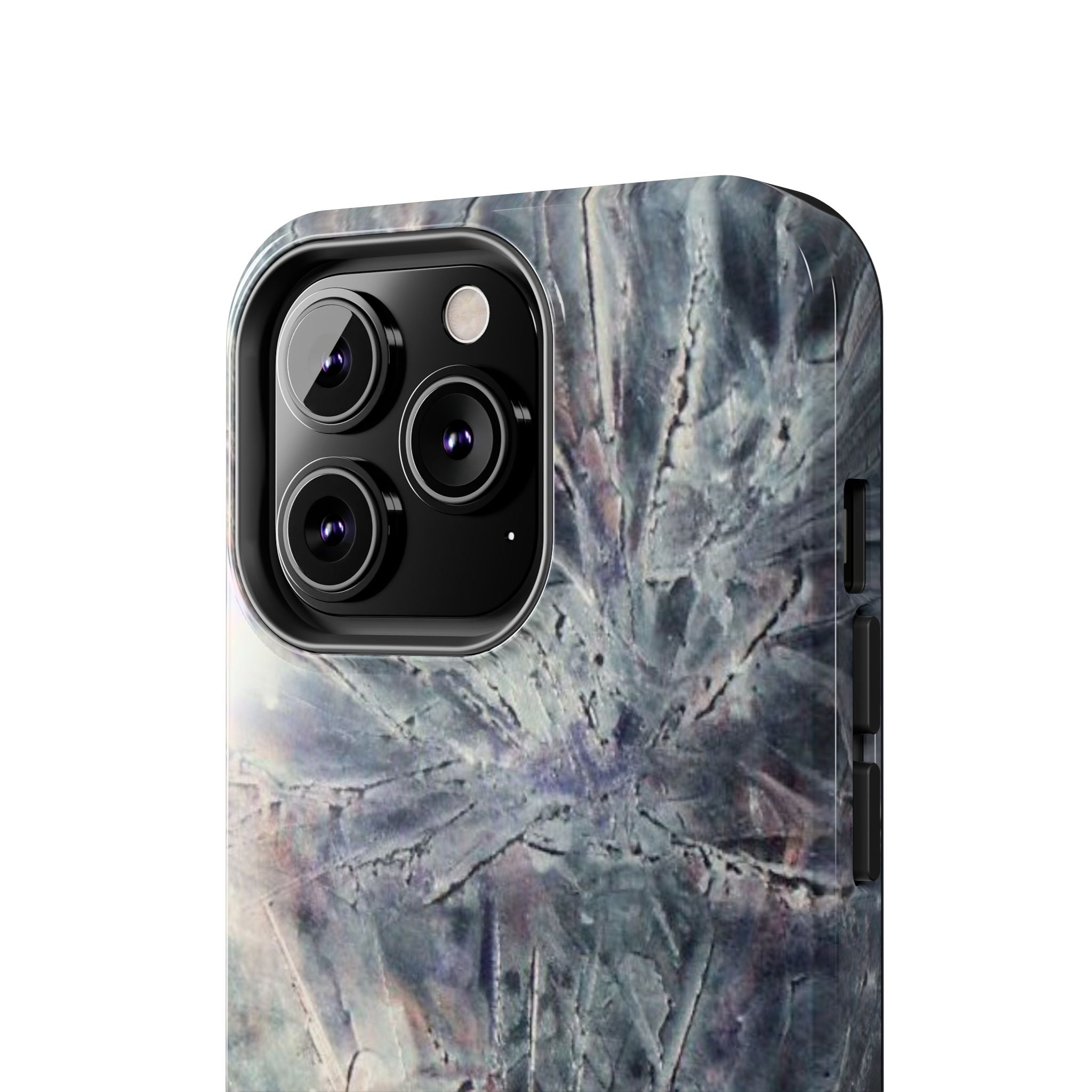 Phone case in abstract bursts of silver crystal design with rubber lining for strong impact and UV protection