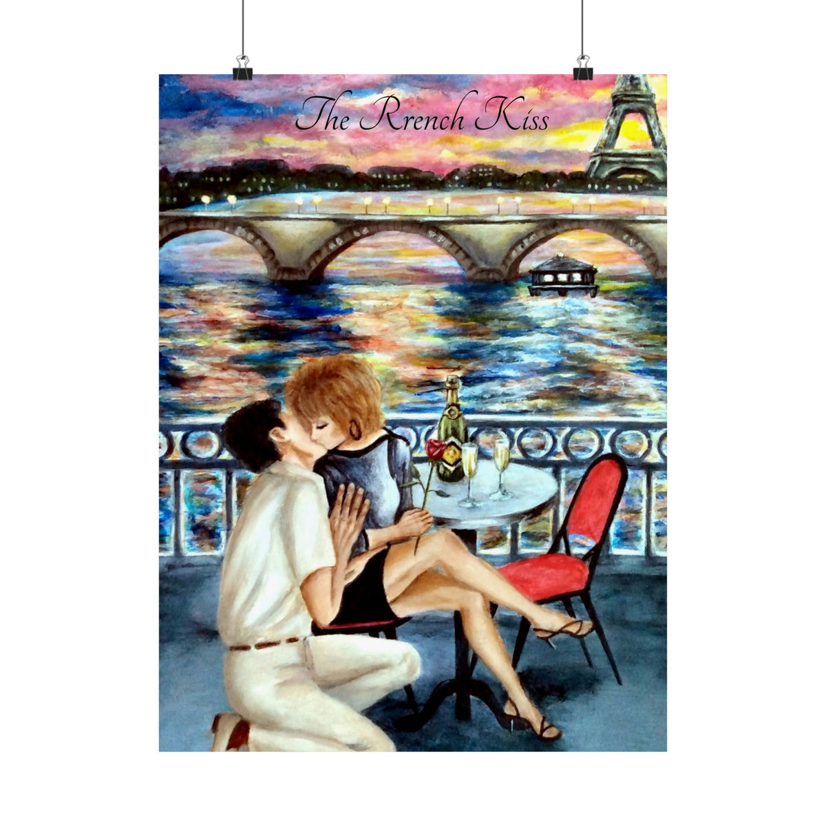 Vertical Romantic Poster - The French Kiss by Studio Blitz