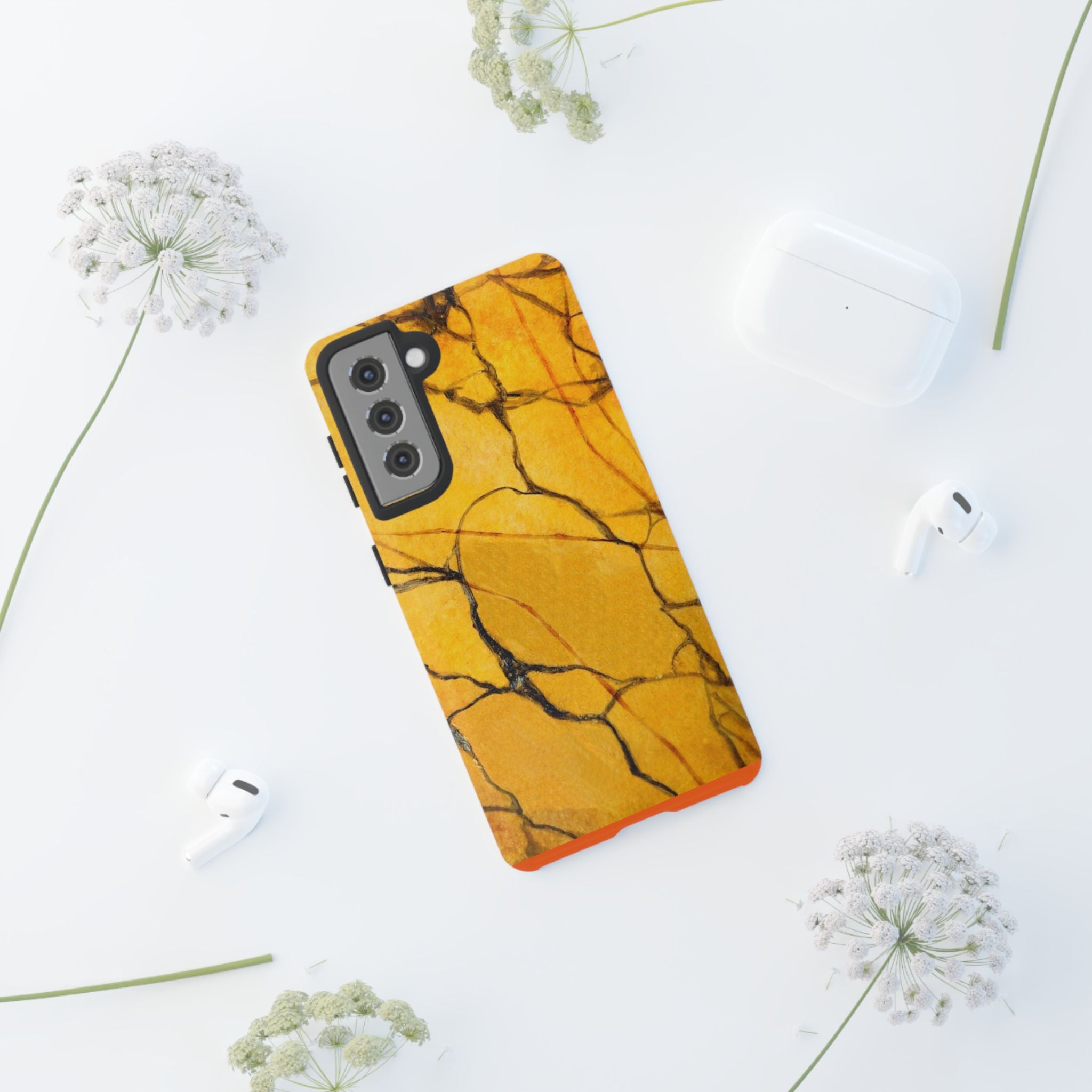  phone case in eye catching gold marble design in glossy or matte finish with silicone lining and hard shell for impact and UV resistance