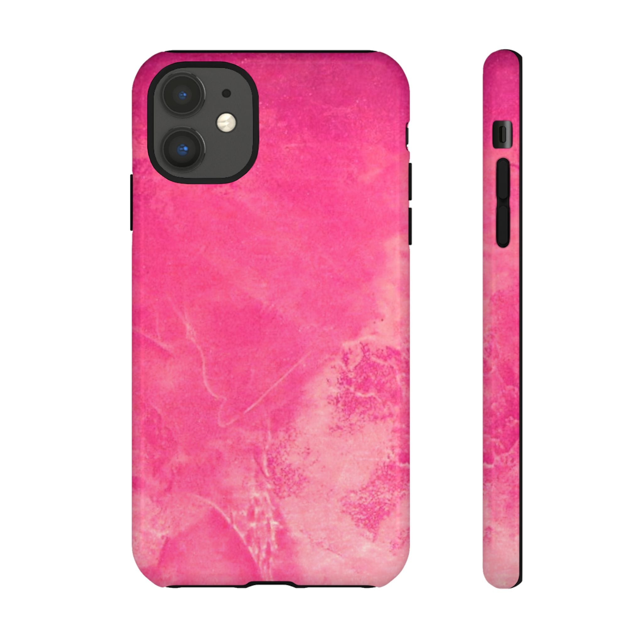 phone case in glossy or matte Hot Pink Marble Design with UV and impact resistance protection