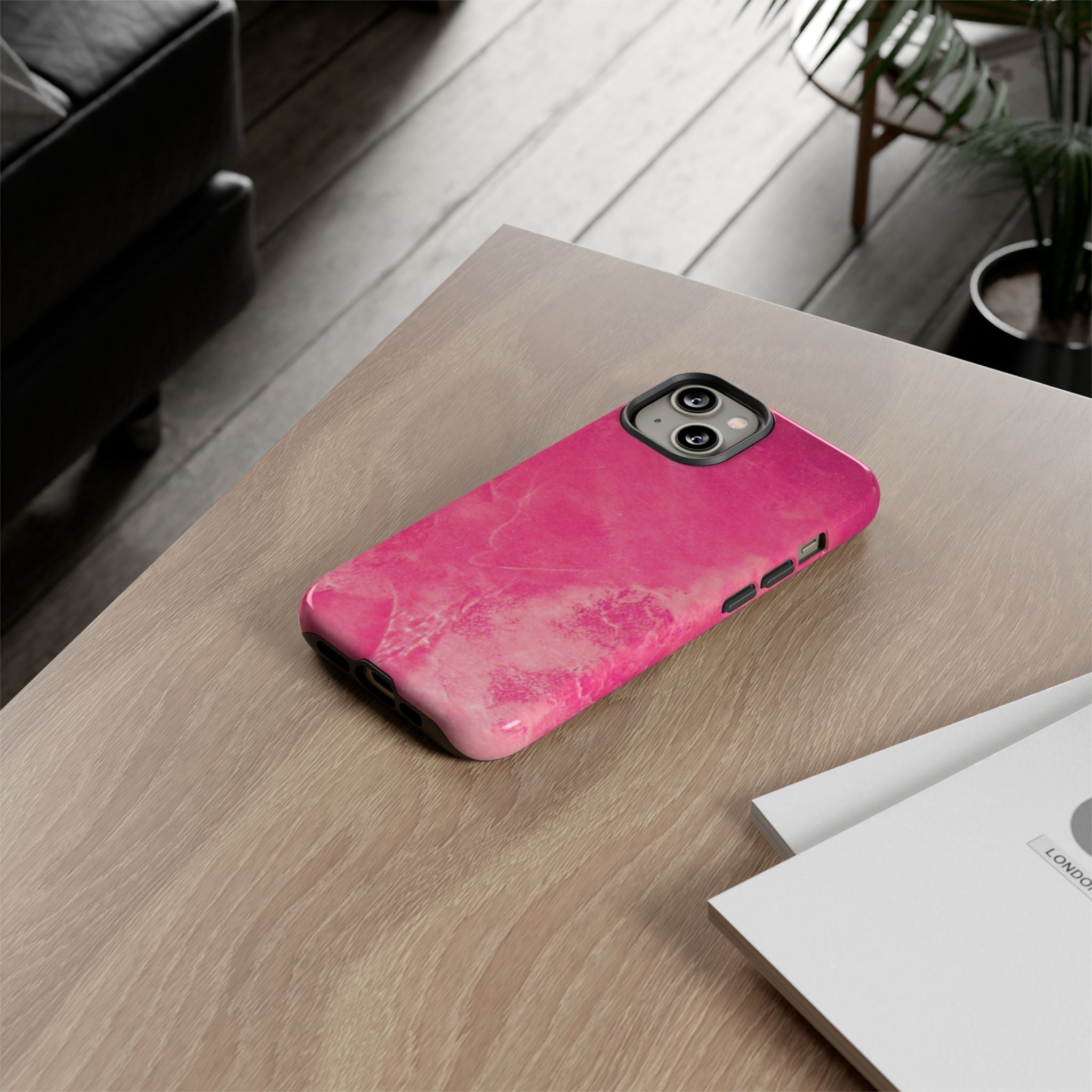 phone case in glossy or matte Hot Pink Marble Design with UV and impact resistance protection