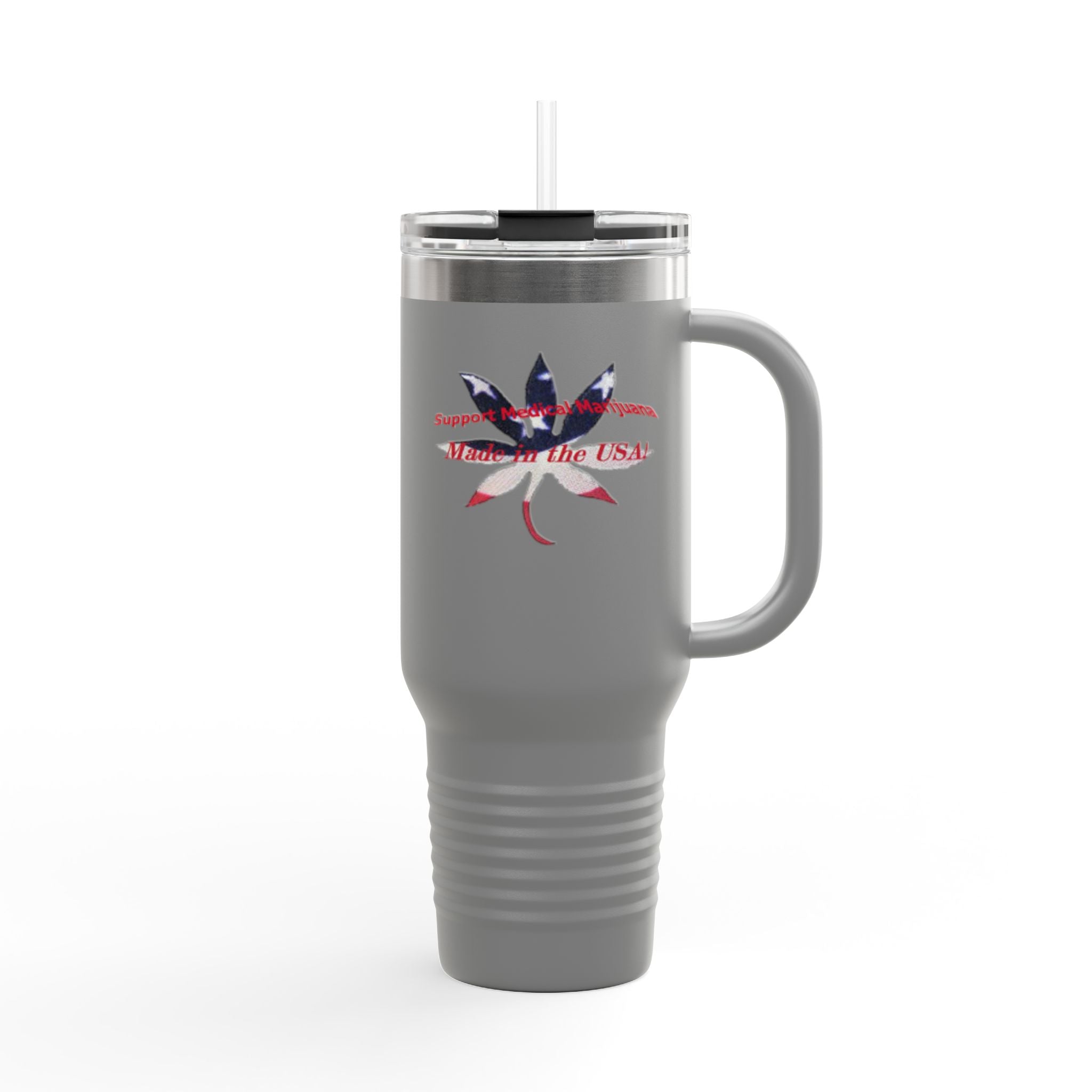 40oz Insulated Travel Mug — American Flag Cannabis Leaf Design
